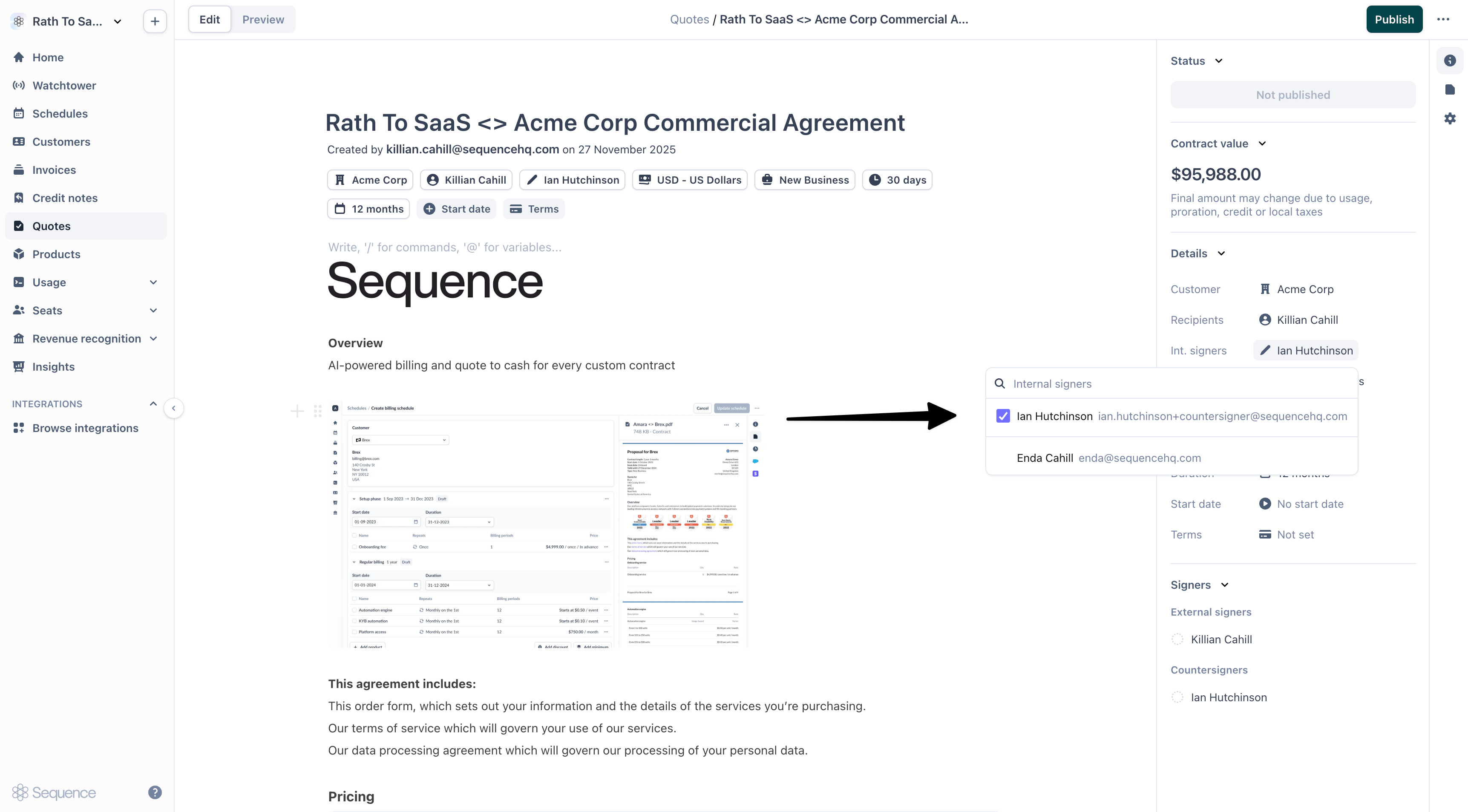 Add quote recipients and select countersigner