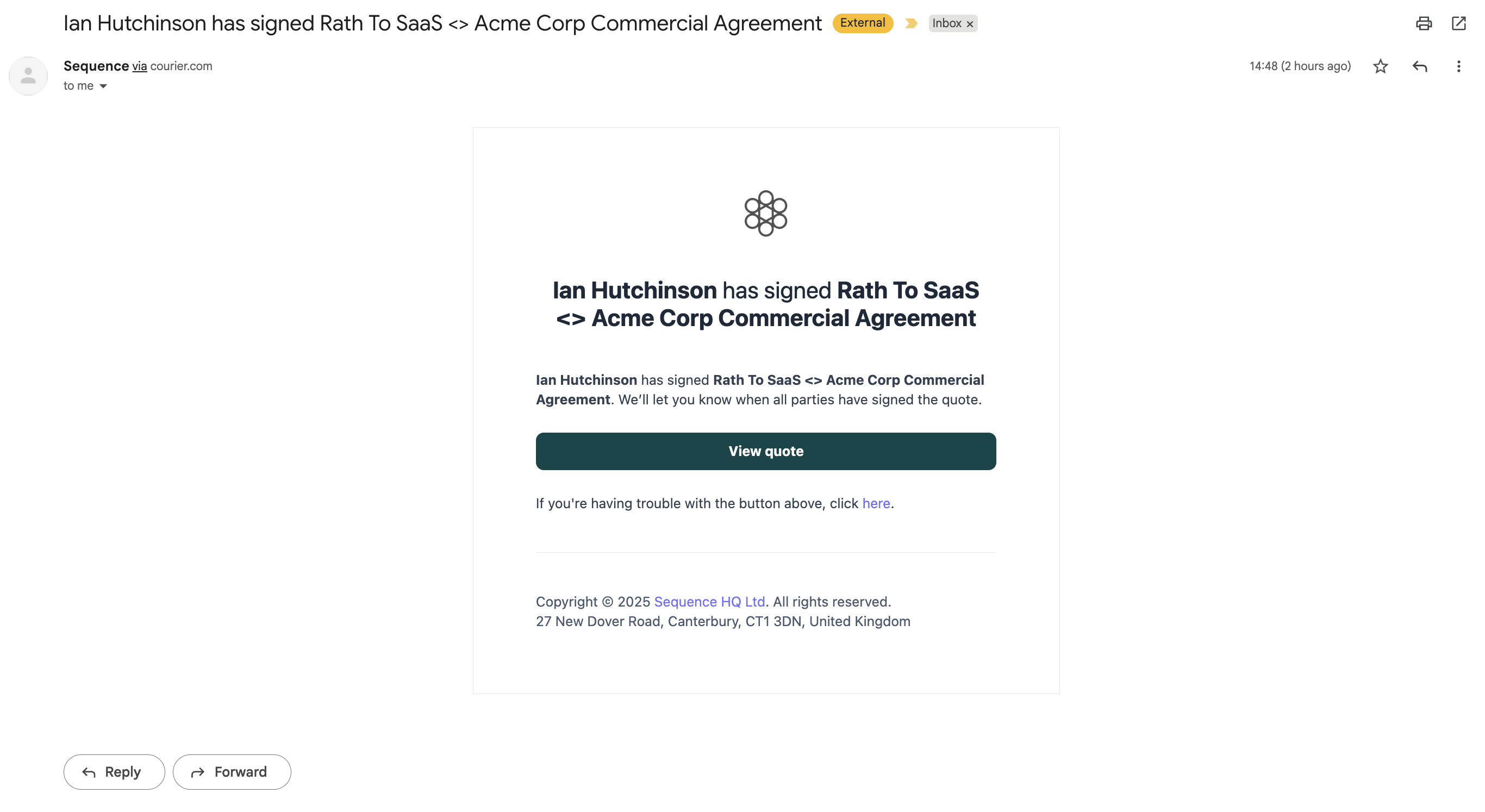 Signature notification email