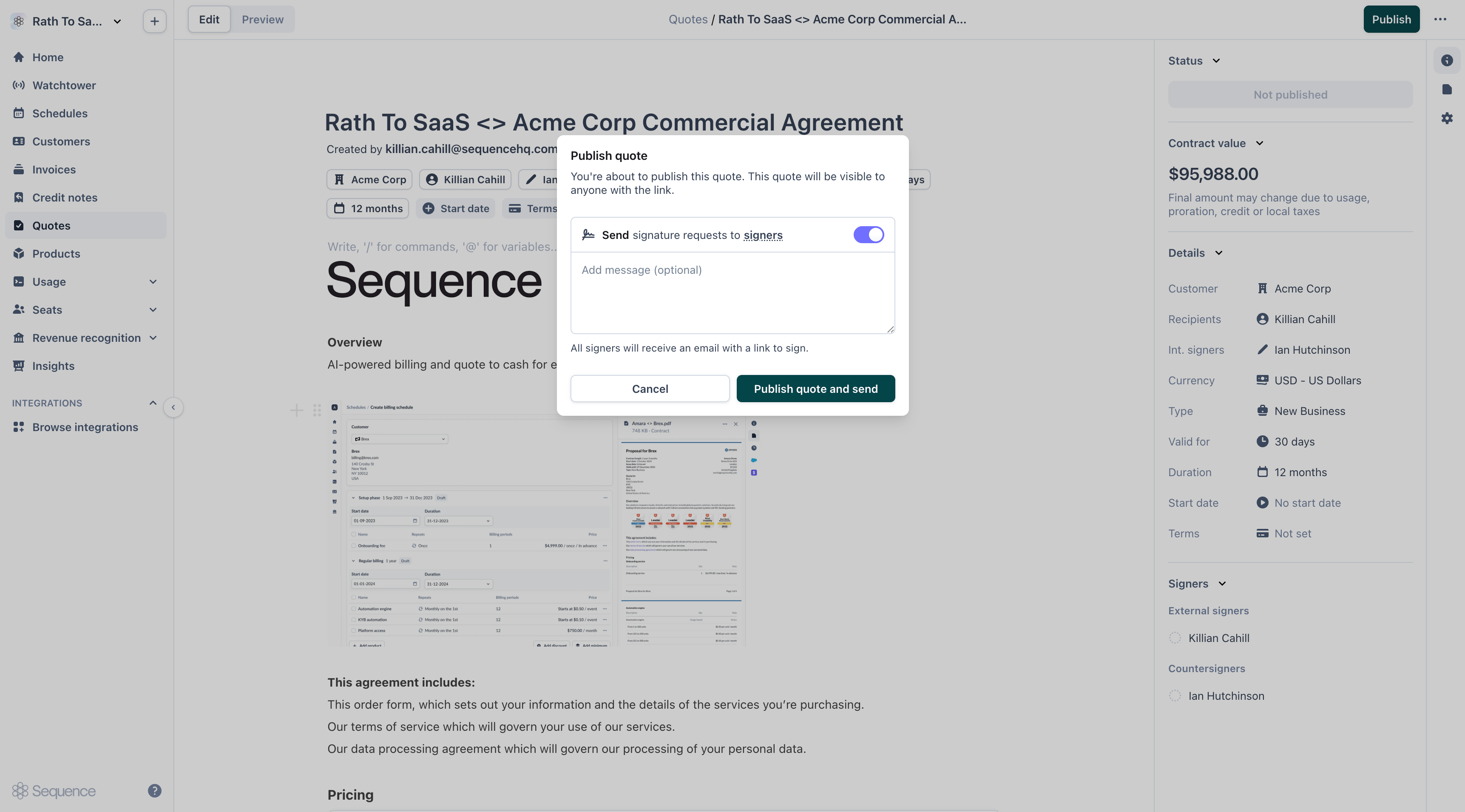 Publish and send signature requests