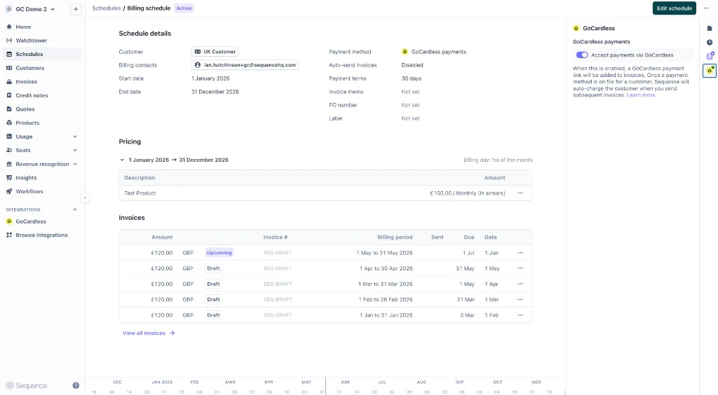 Accept payments via GoCardless on a billing schedule