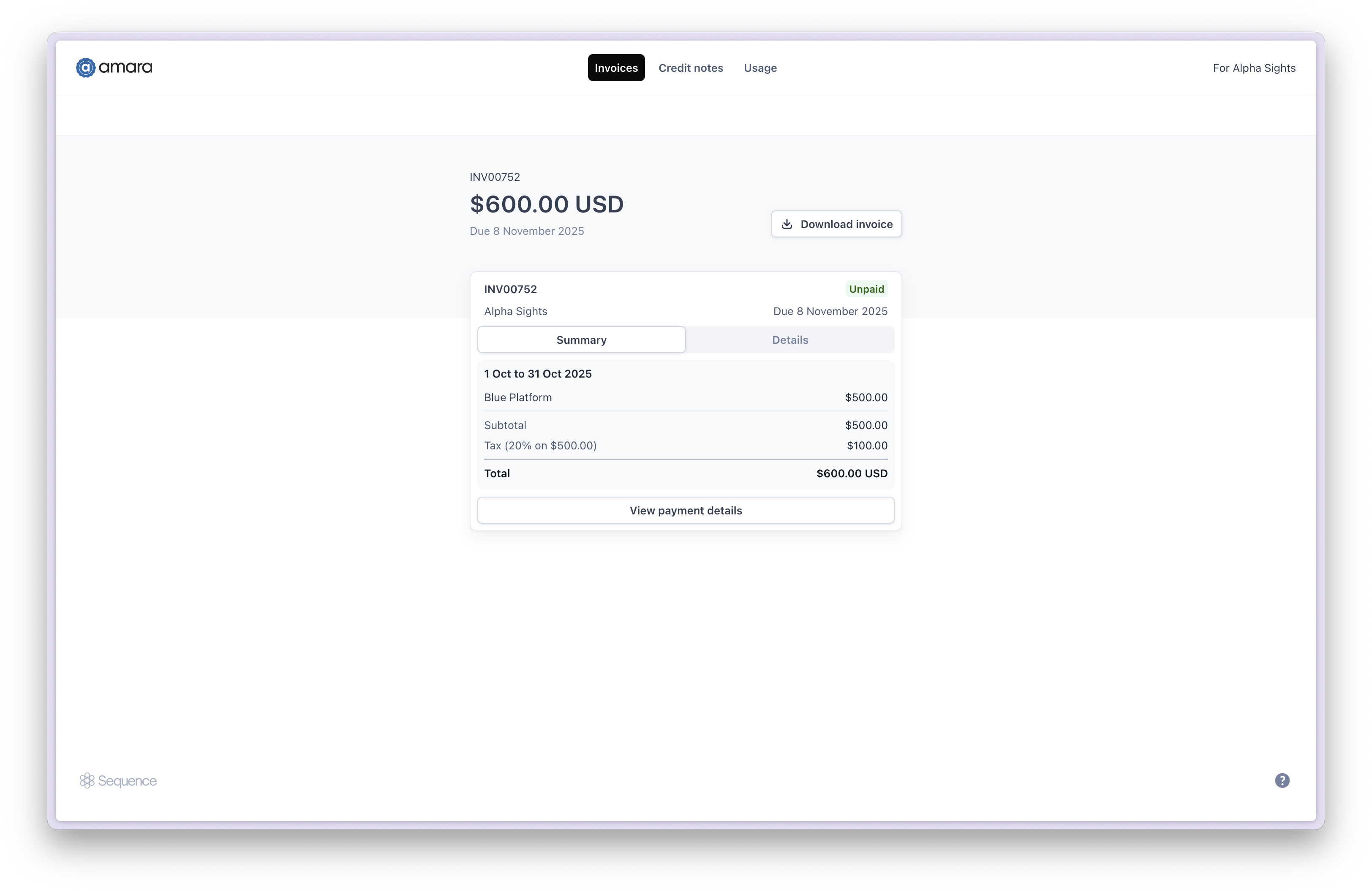 Invoice in Customer portal