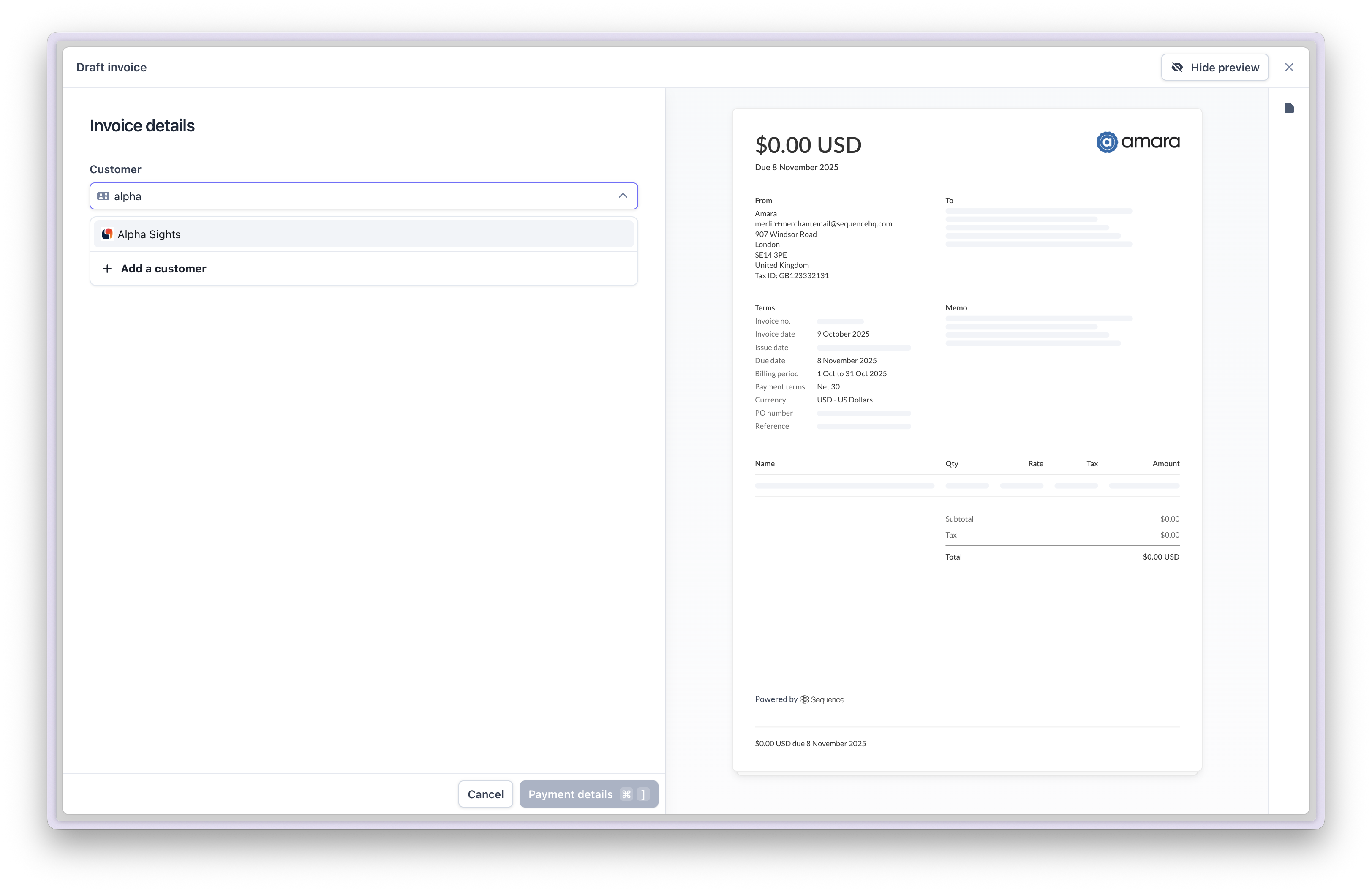 Create one-time invoice