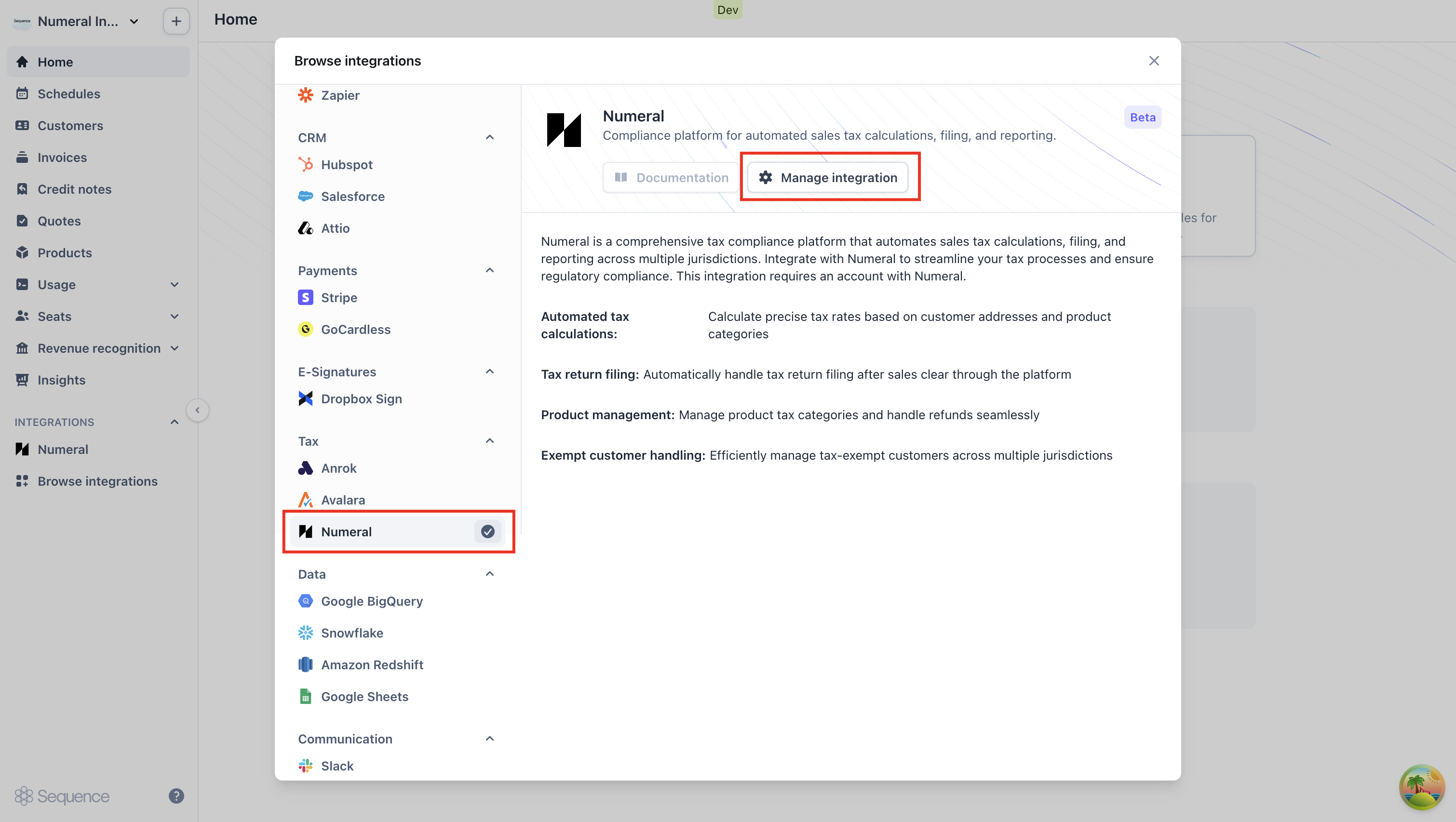 Integration setup