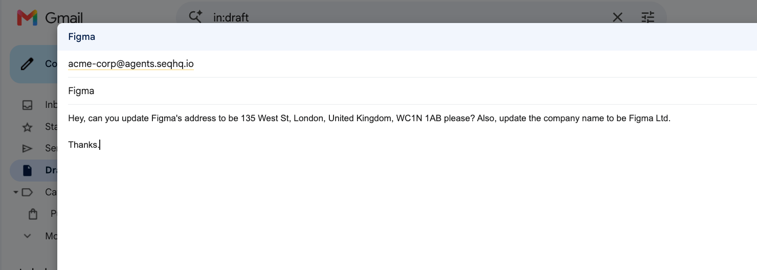 Emailing a request to the AR agent