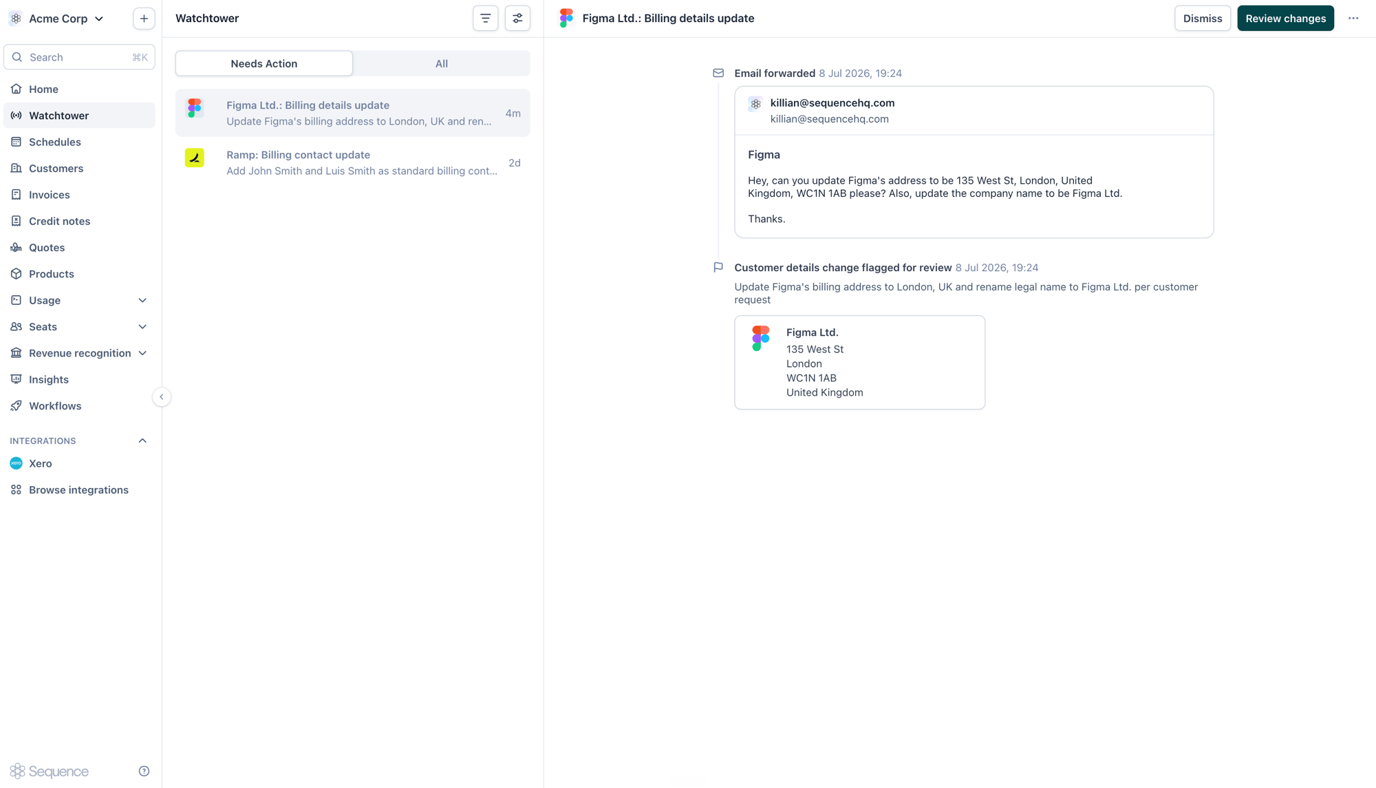 AR agent change flagged for review in Watchtower