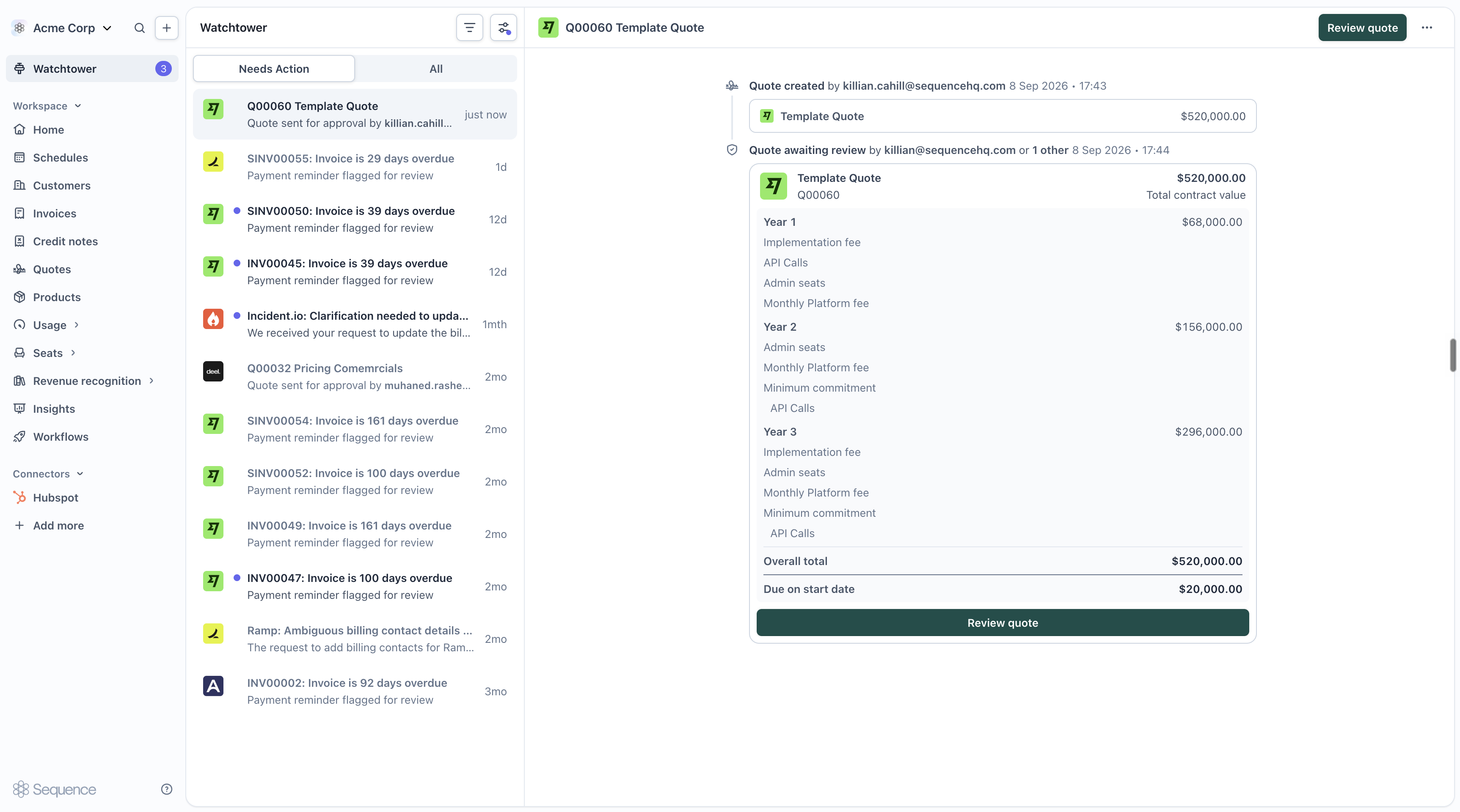 Quote awaiting approval, shown in Watchtower