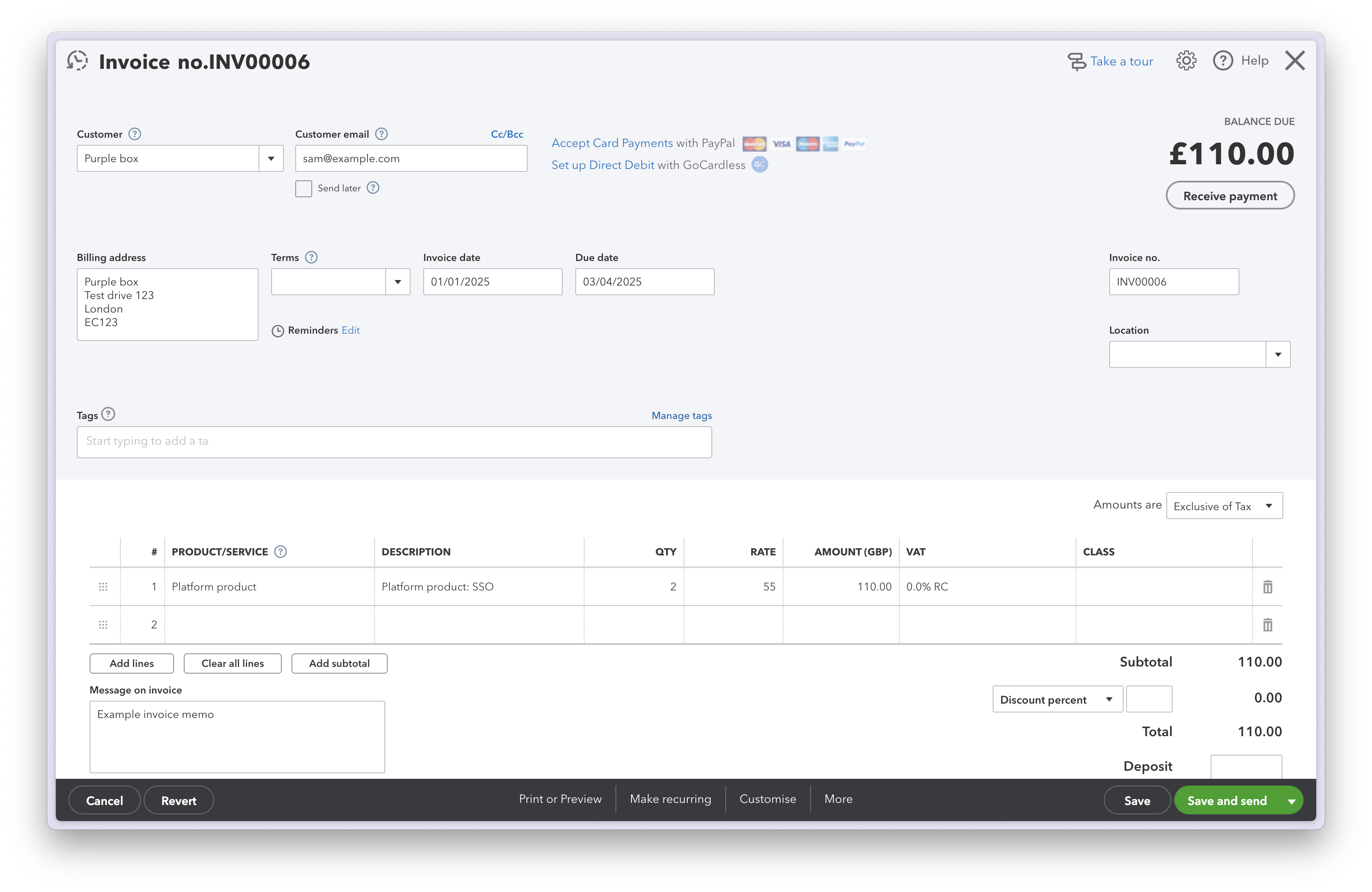 Invoice in QuickBooks