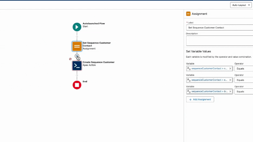 Sequence custom actions input assignment