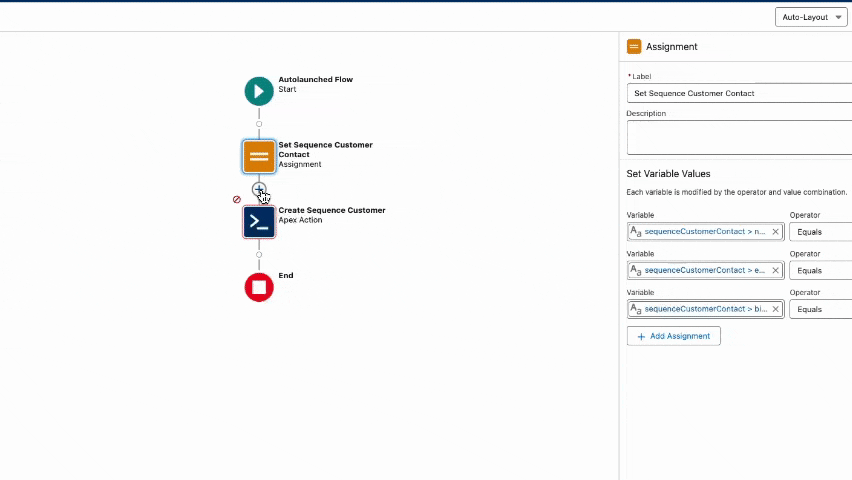 Sequence custom actions input assignment