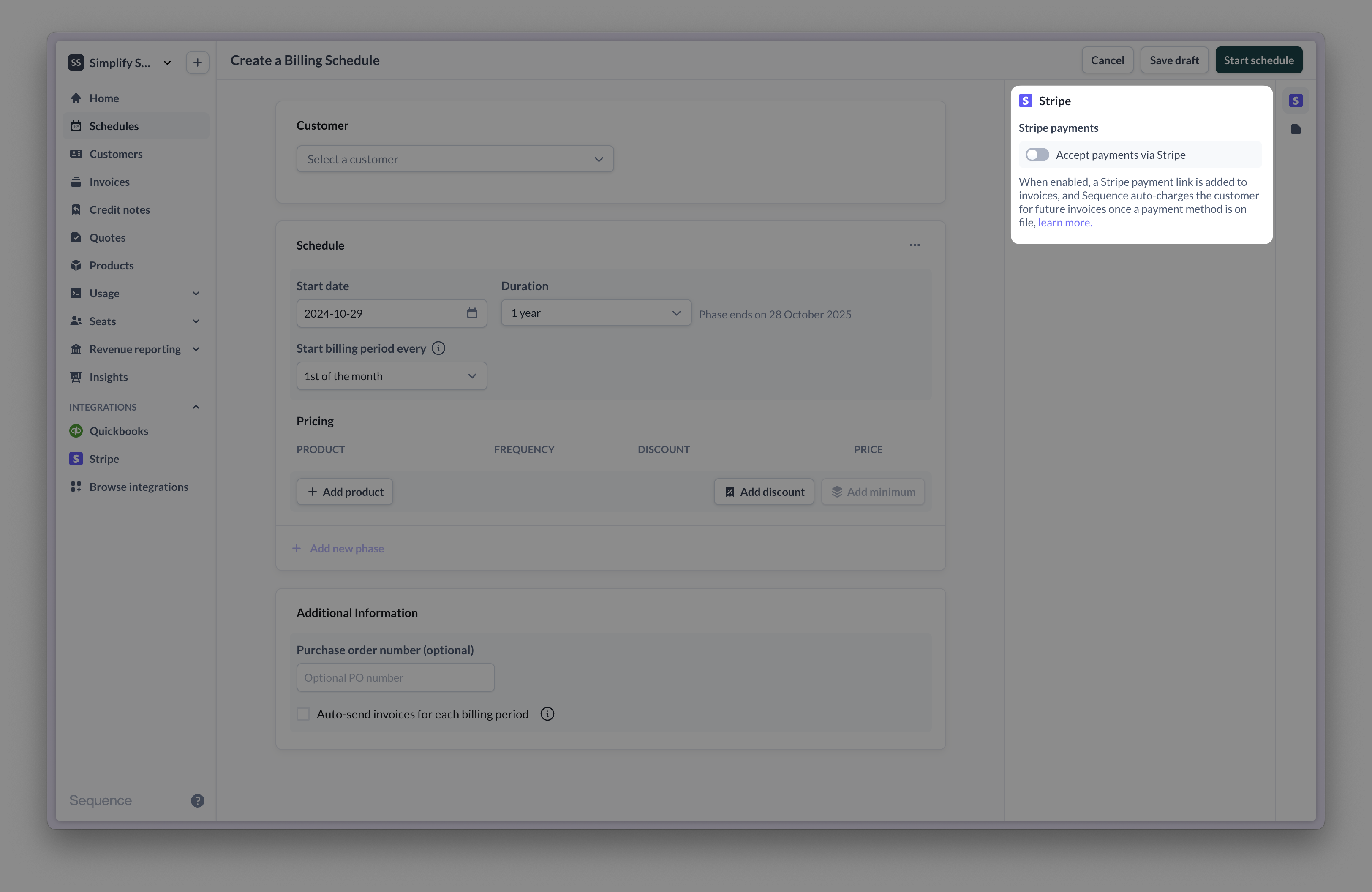 Add payment link to draft invoice