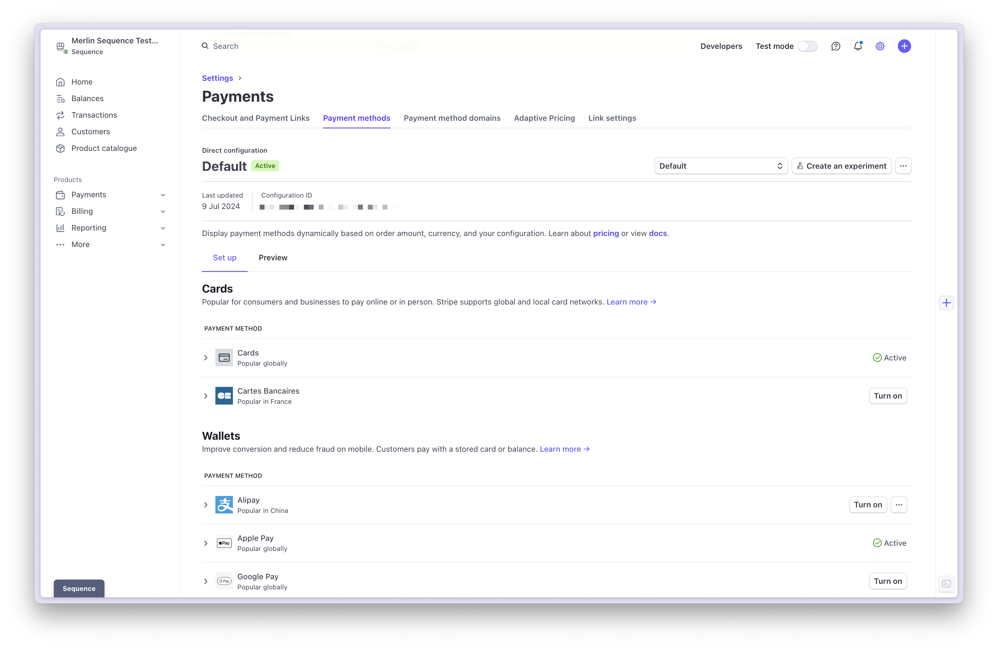 Payment method settings