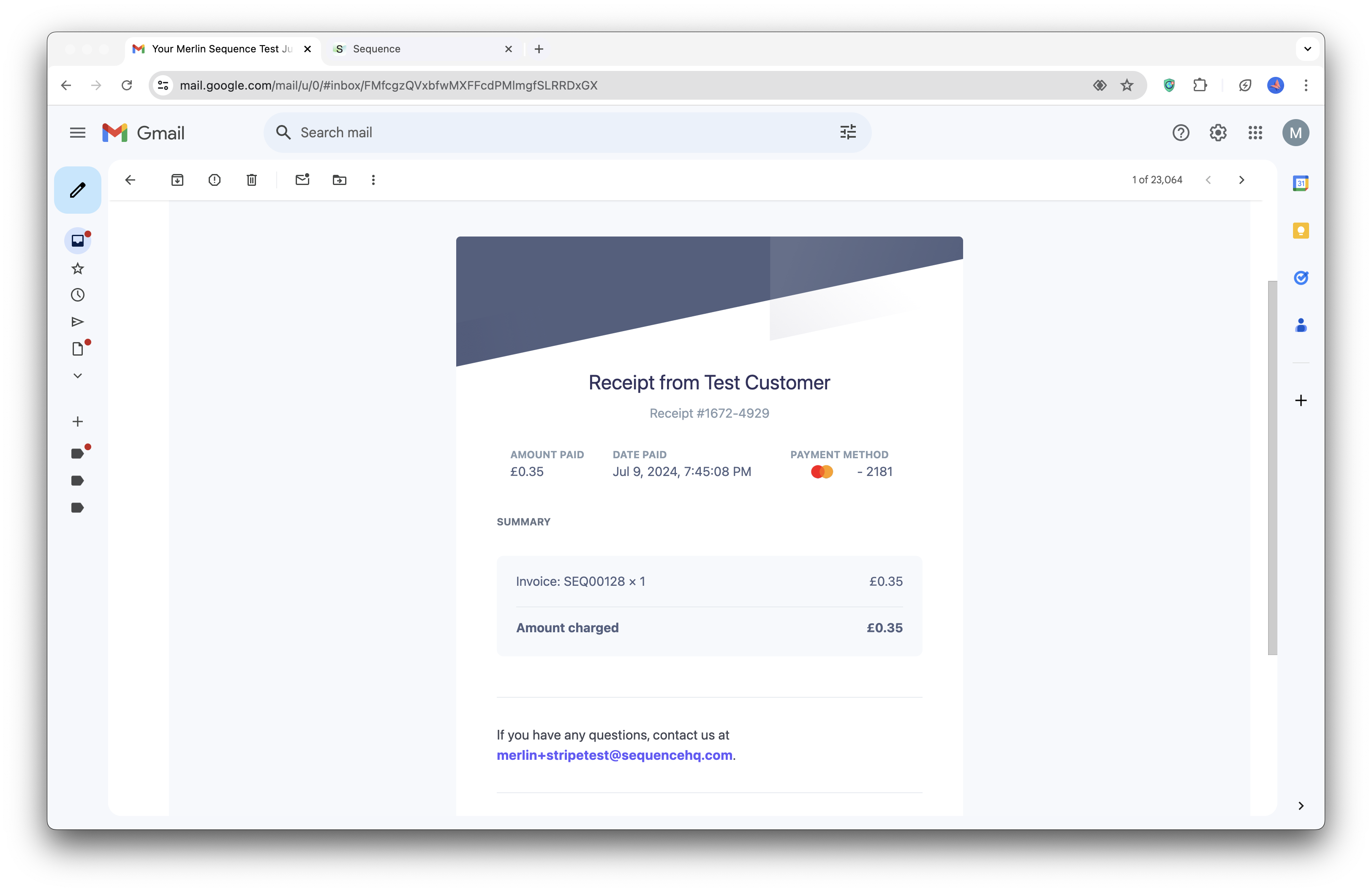 Payment receipt email