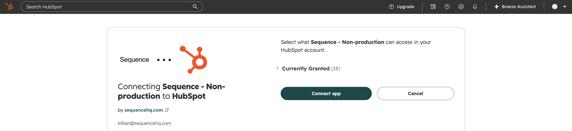 Authorizing Sequence's access to a HubSpot account