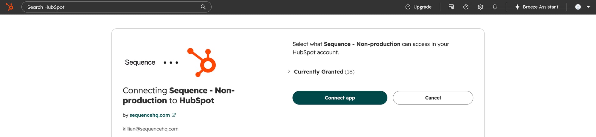 Authorizing Sequence's access to a HubSpot account