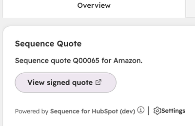 The Sequence Quote card on a HubSpot deal, linked to a signed quote
