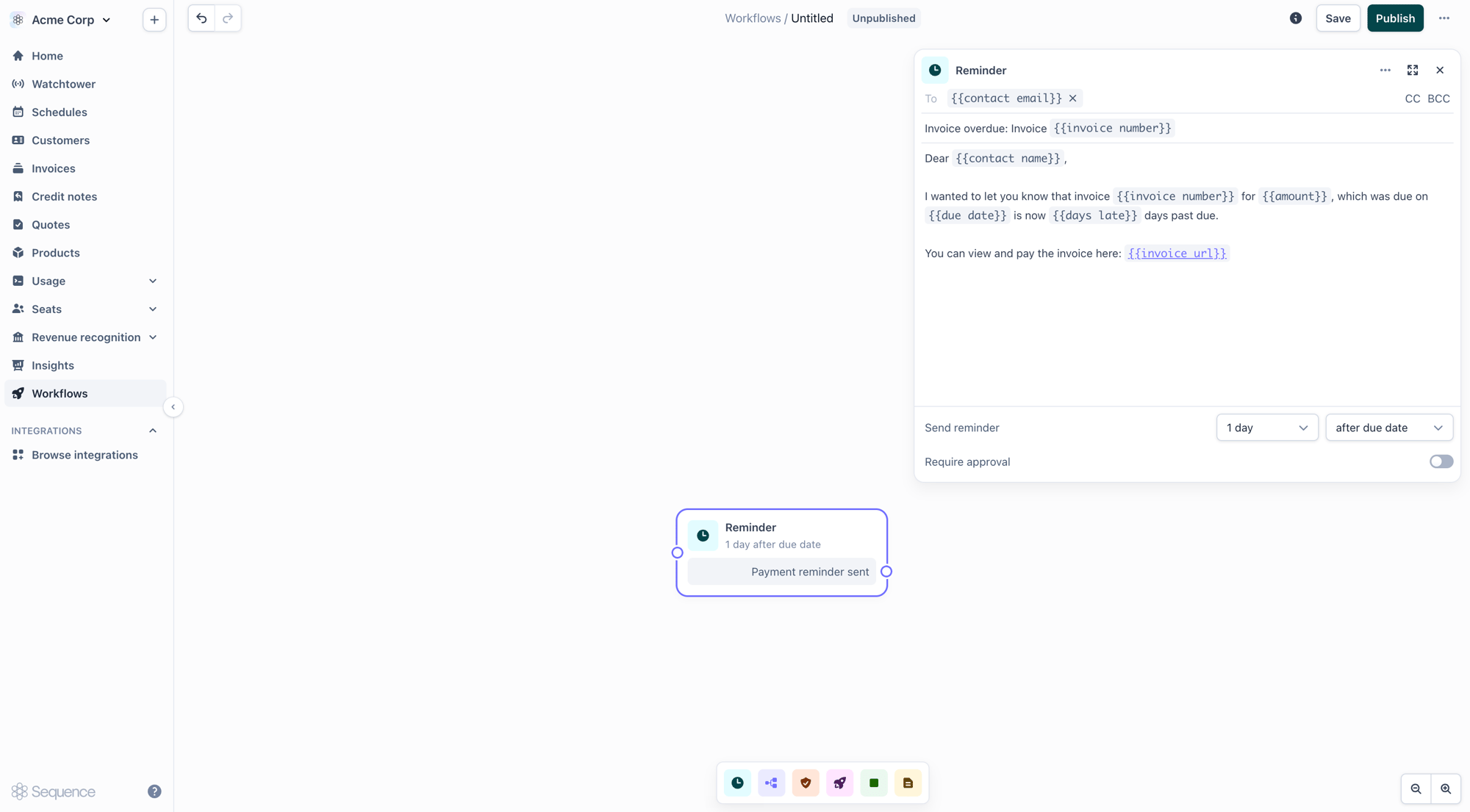 Reminder node configuration