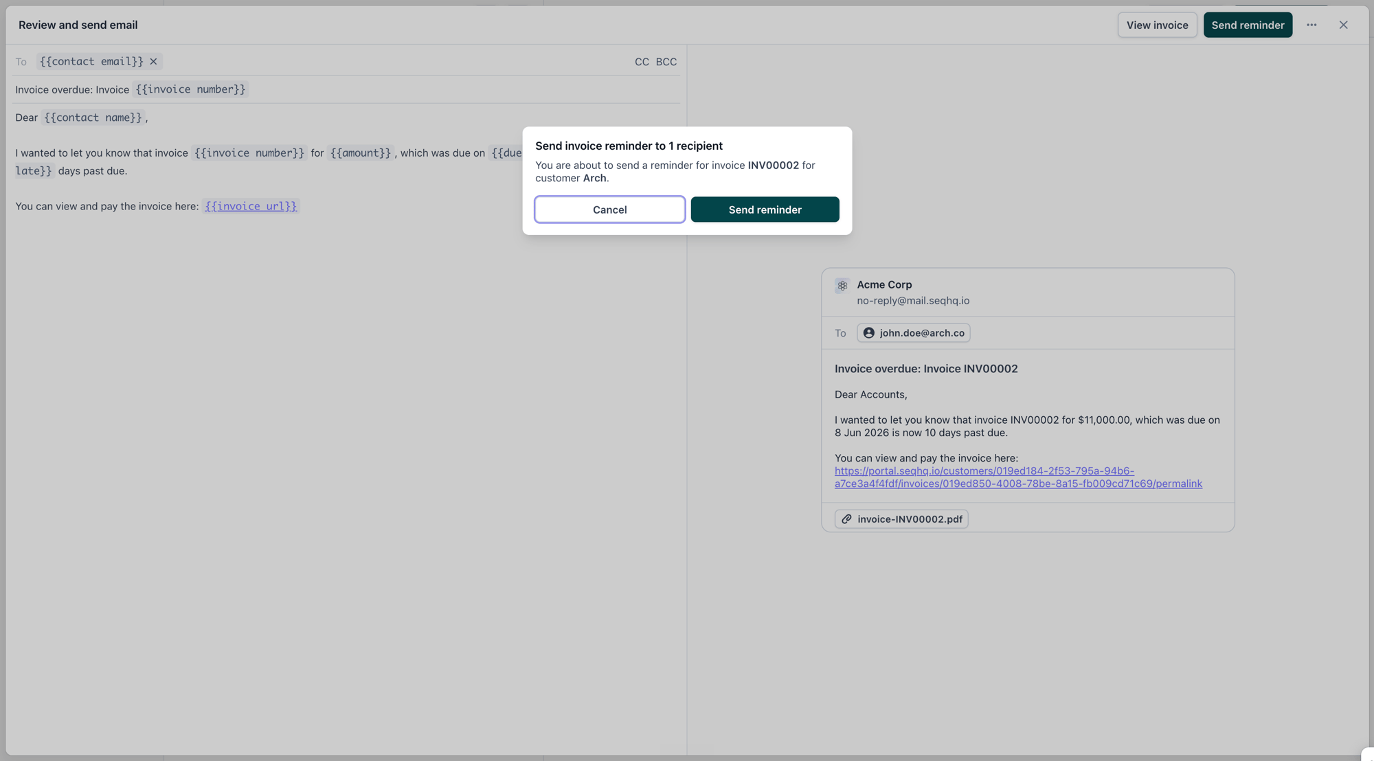 Confirmation dialog before sending a reminder