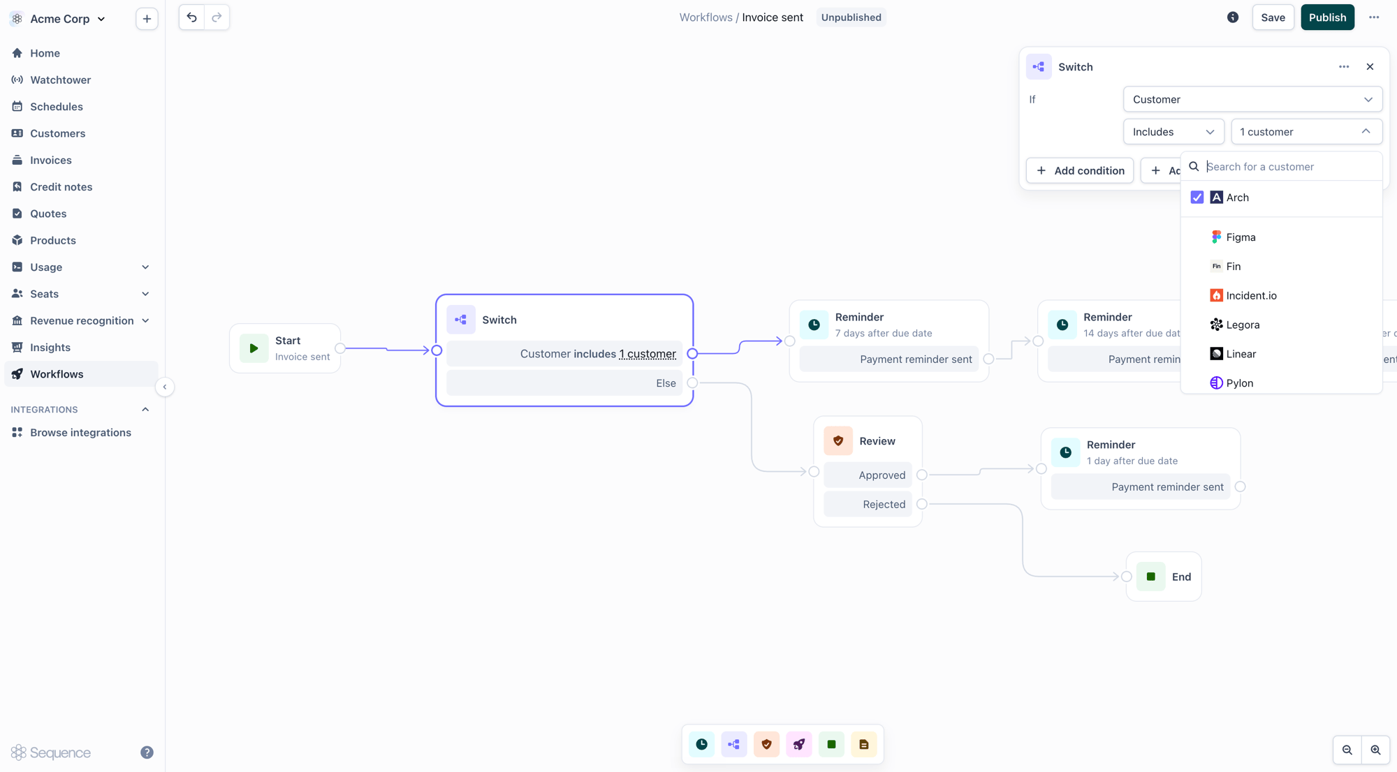 Switch node routing reminders by customer