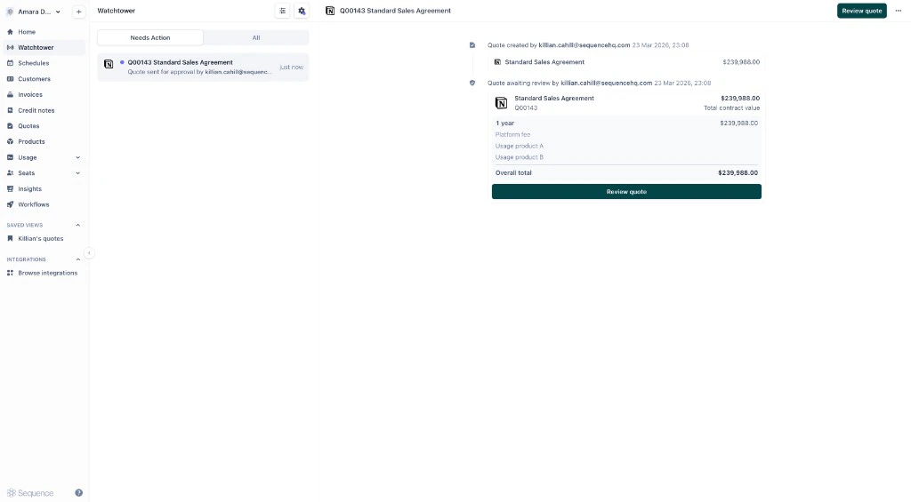 Quote approval task in Watchtower