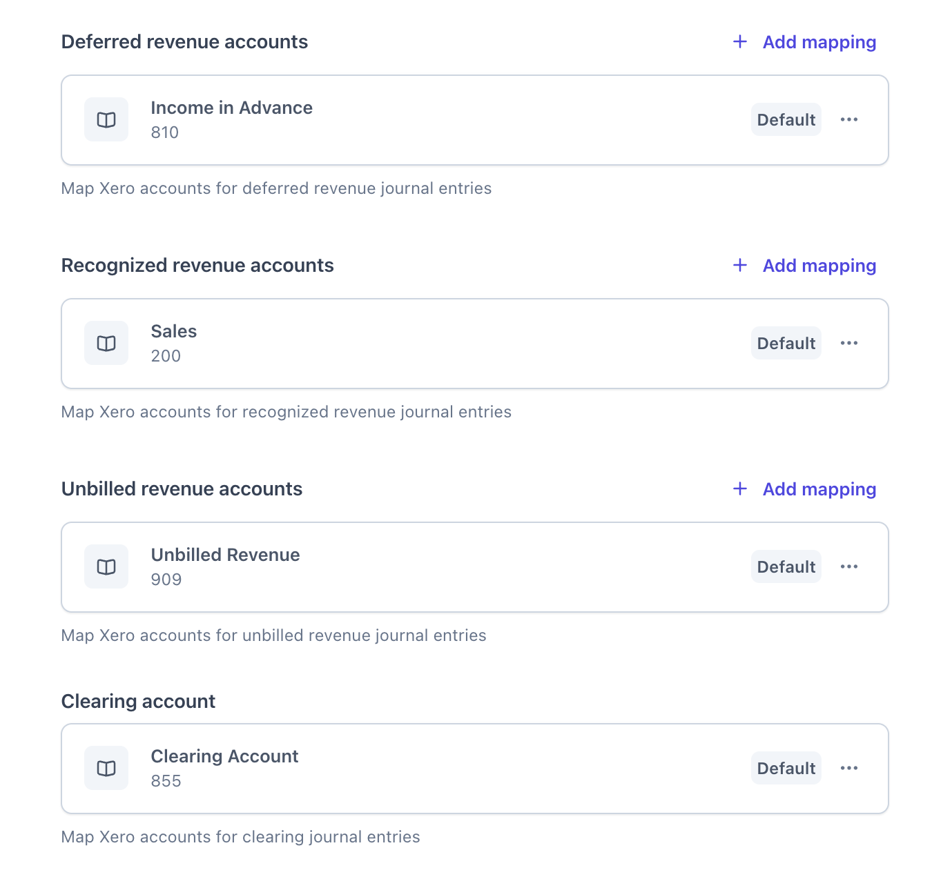Deferred, recognized, unbilled and clearing account mappings