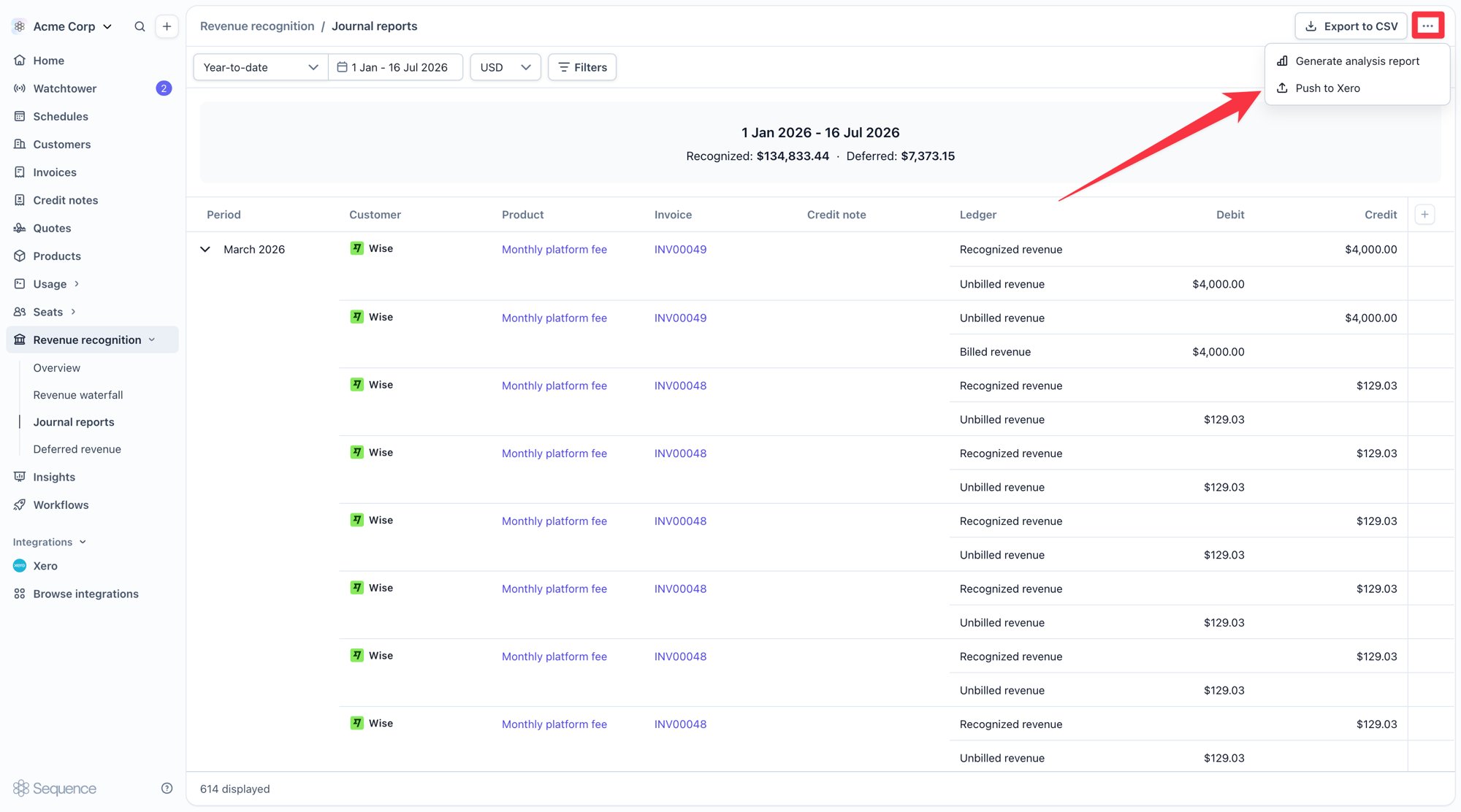 Push revenue recognition journals to Xero