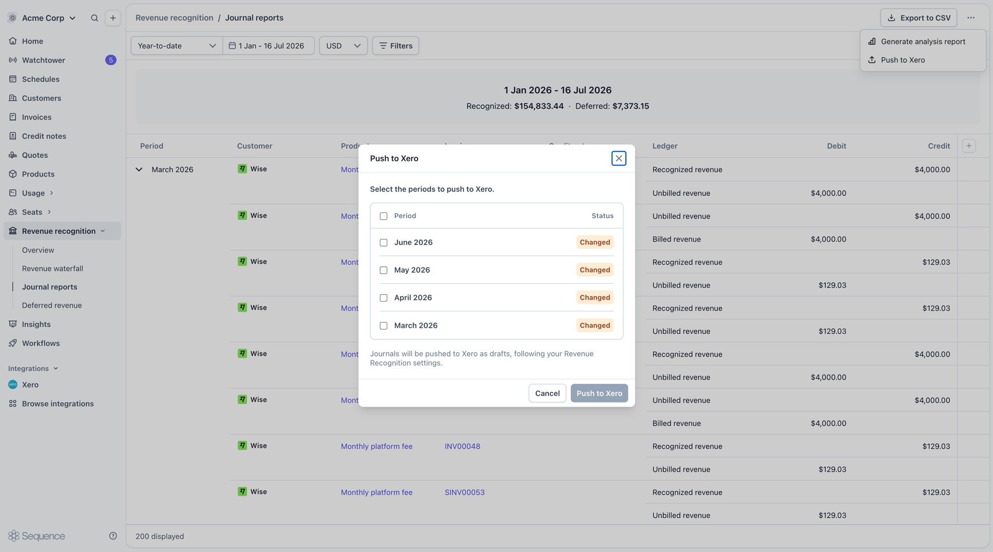Push to Xero with per-period sync status