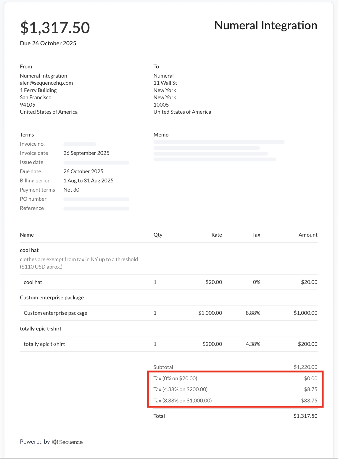 Invoice PDF with tax