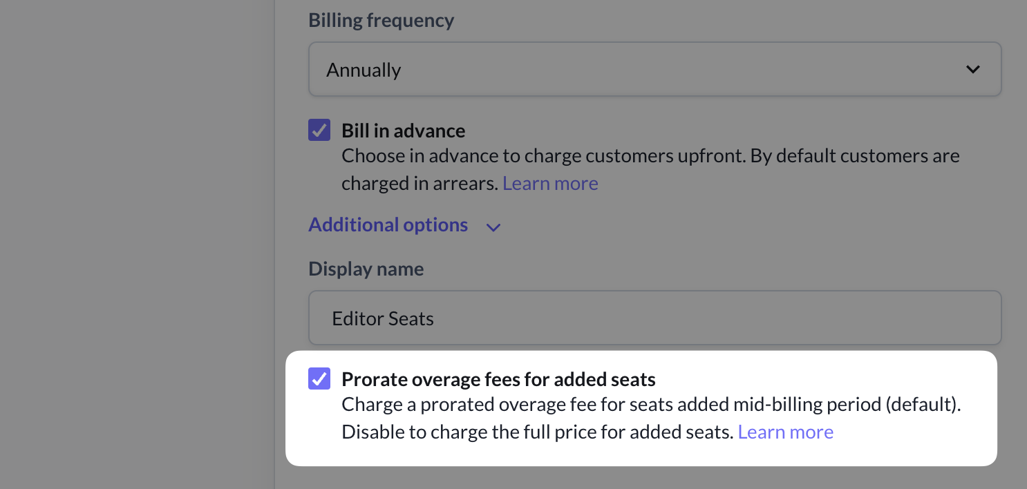 Prorate overage fees for extra seats