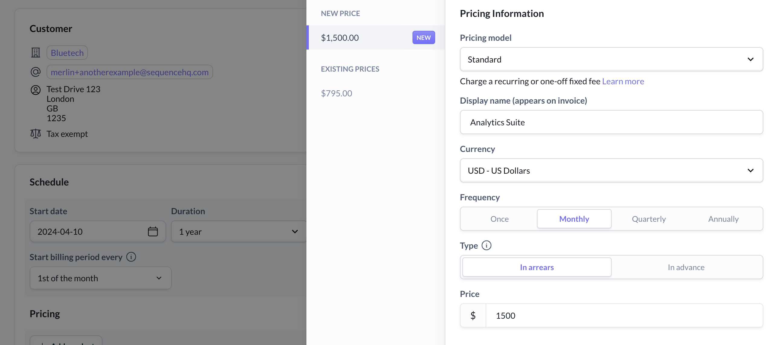 Standard pricing