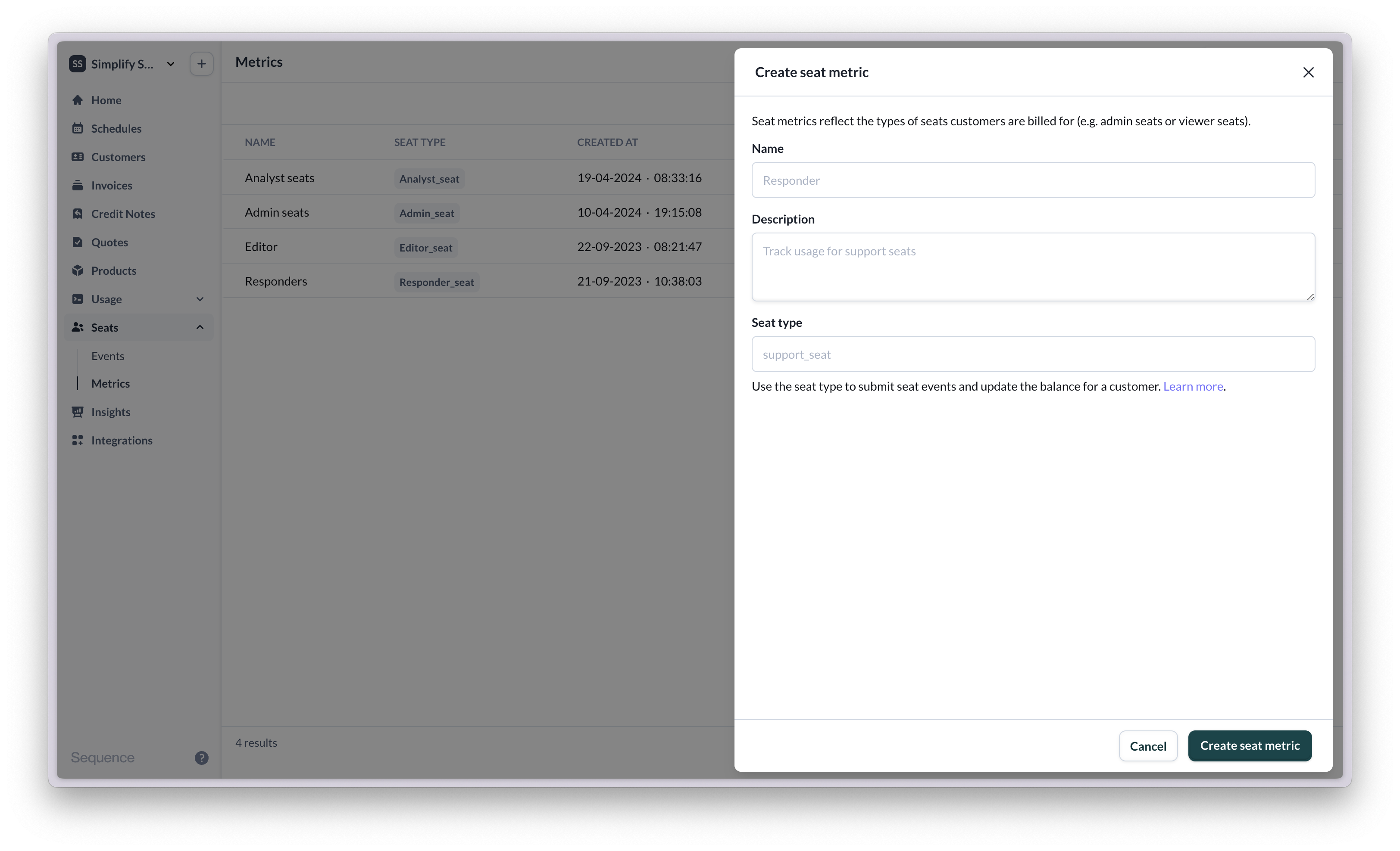 Model seat types from your product in Sequence
