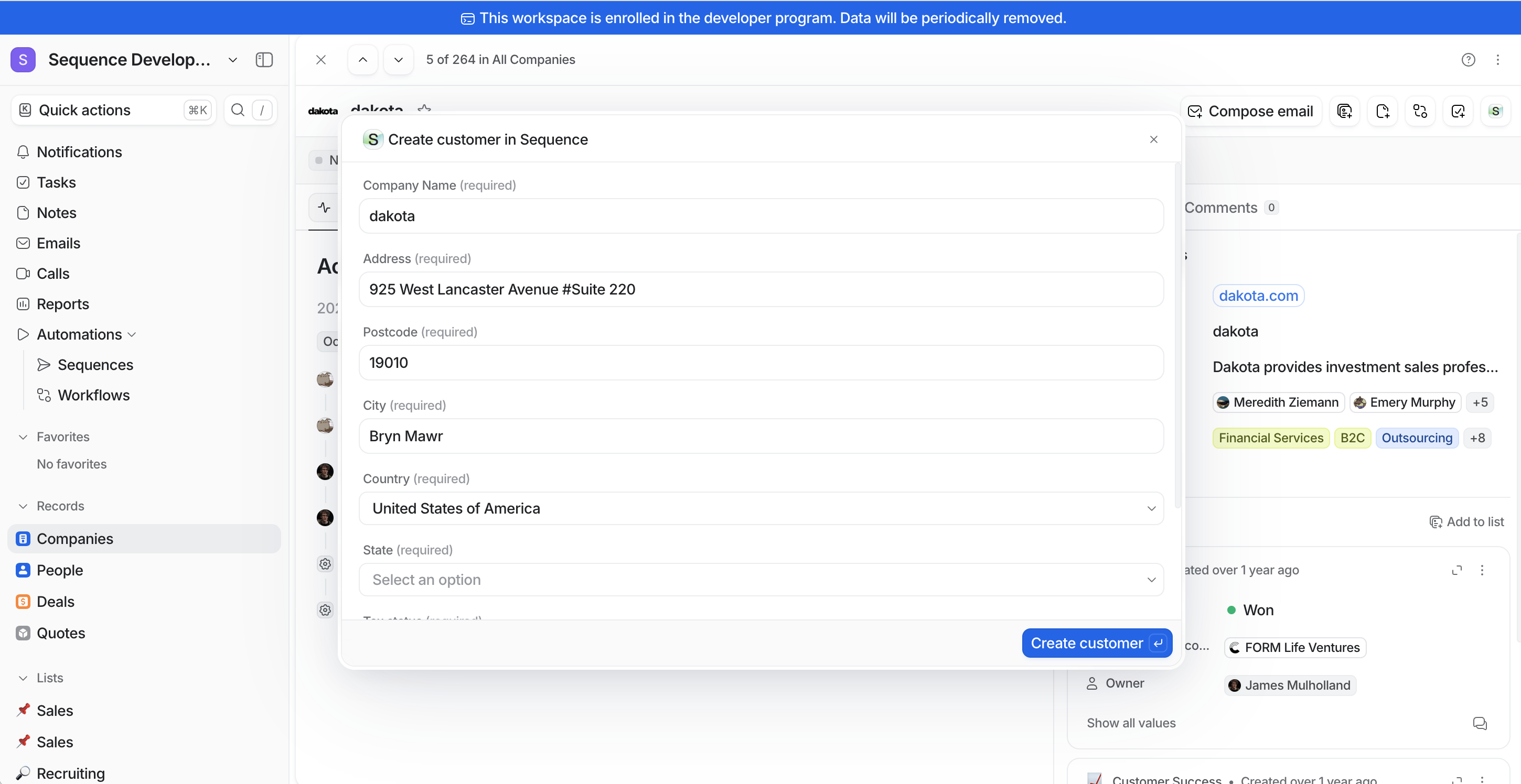 Push customer into Sequence