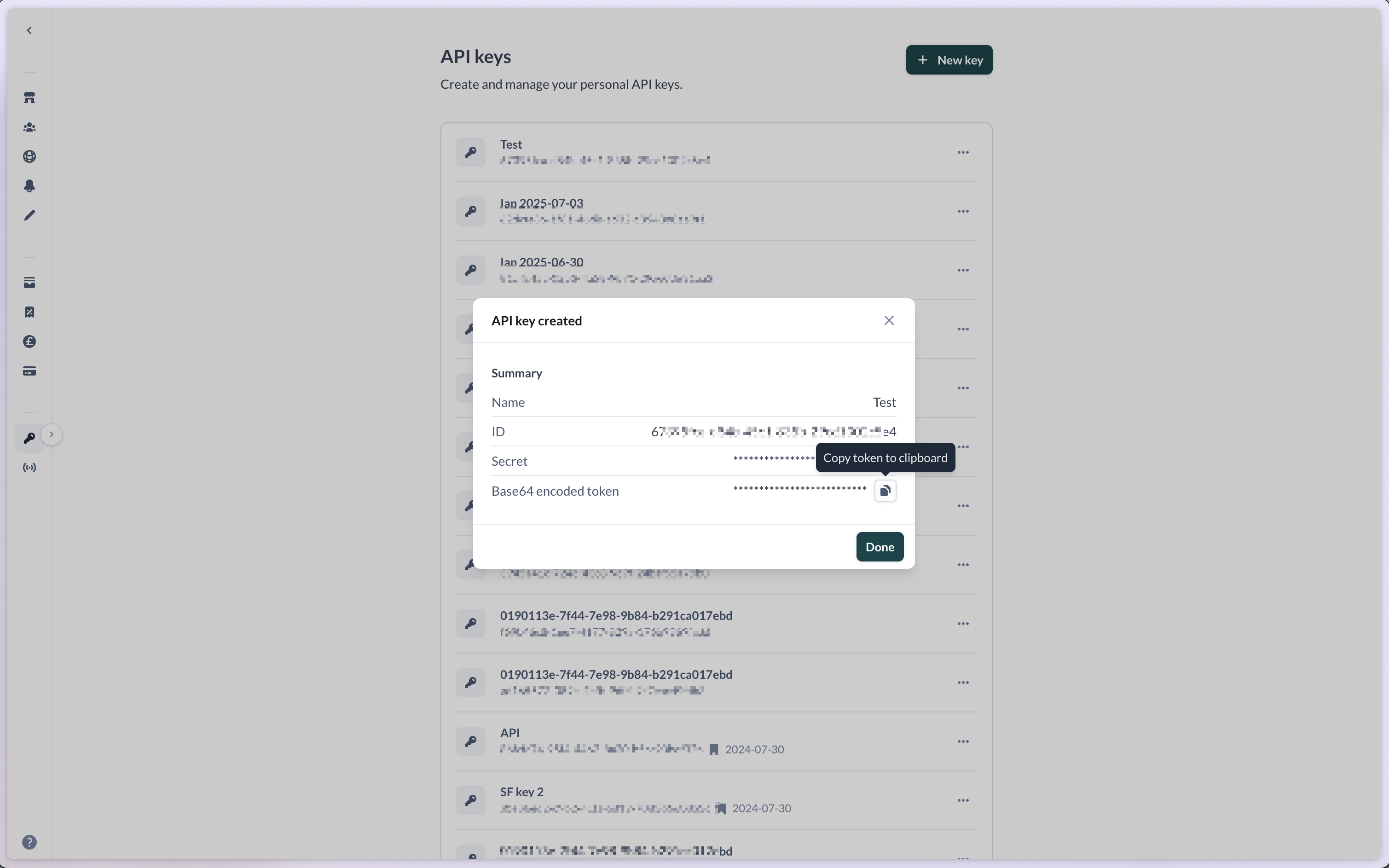 Copy API key