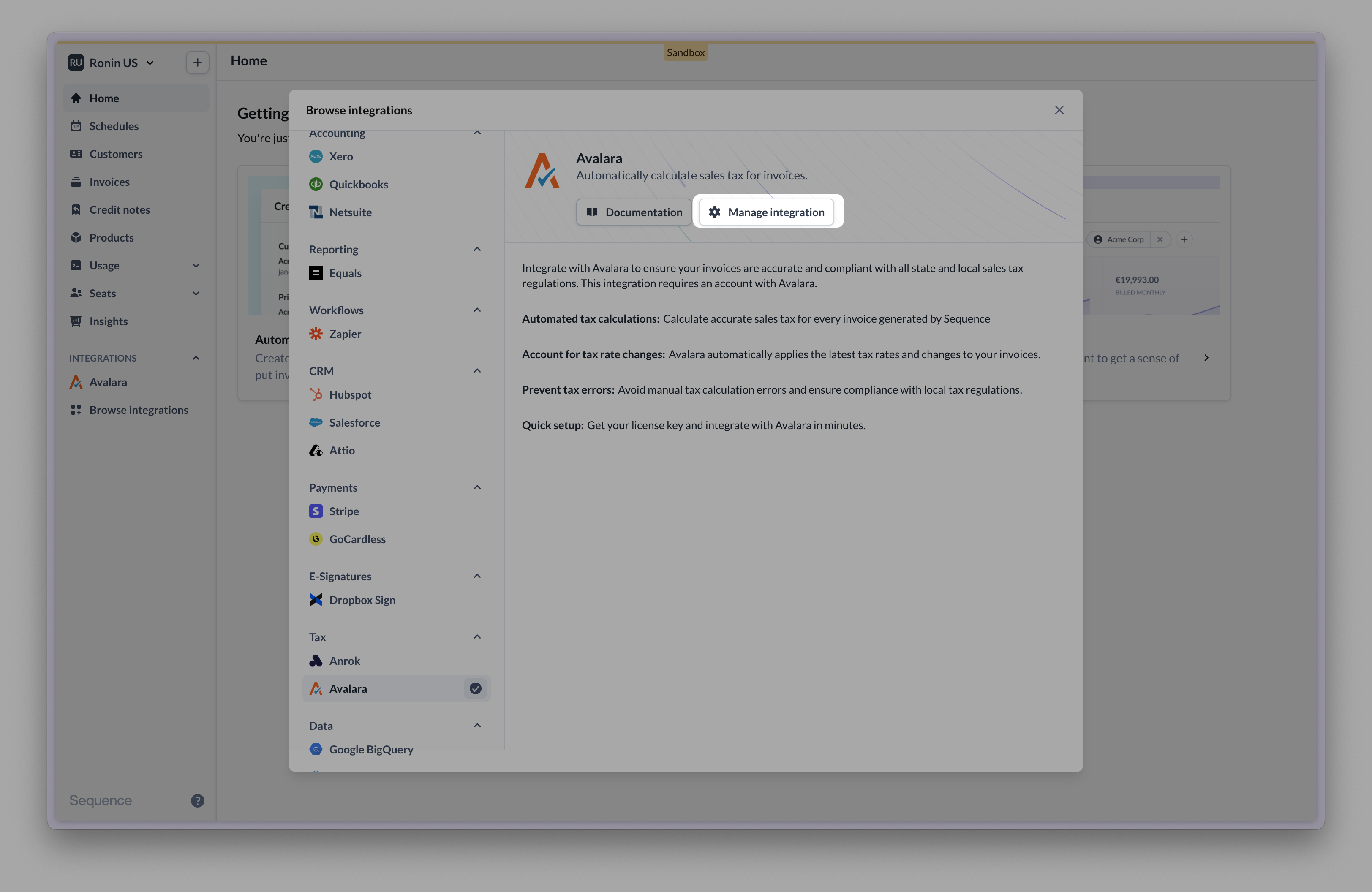 Integration setup