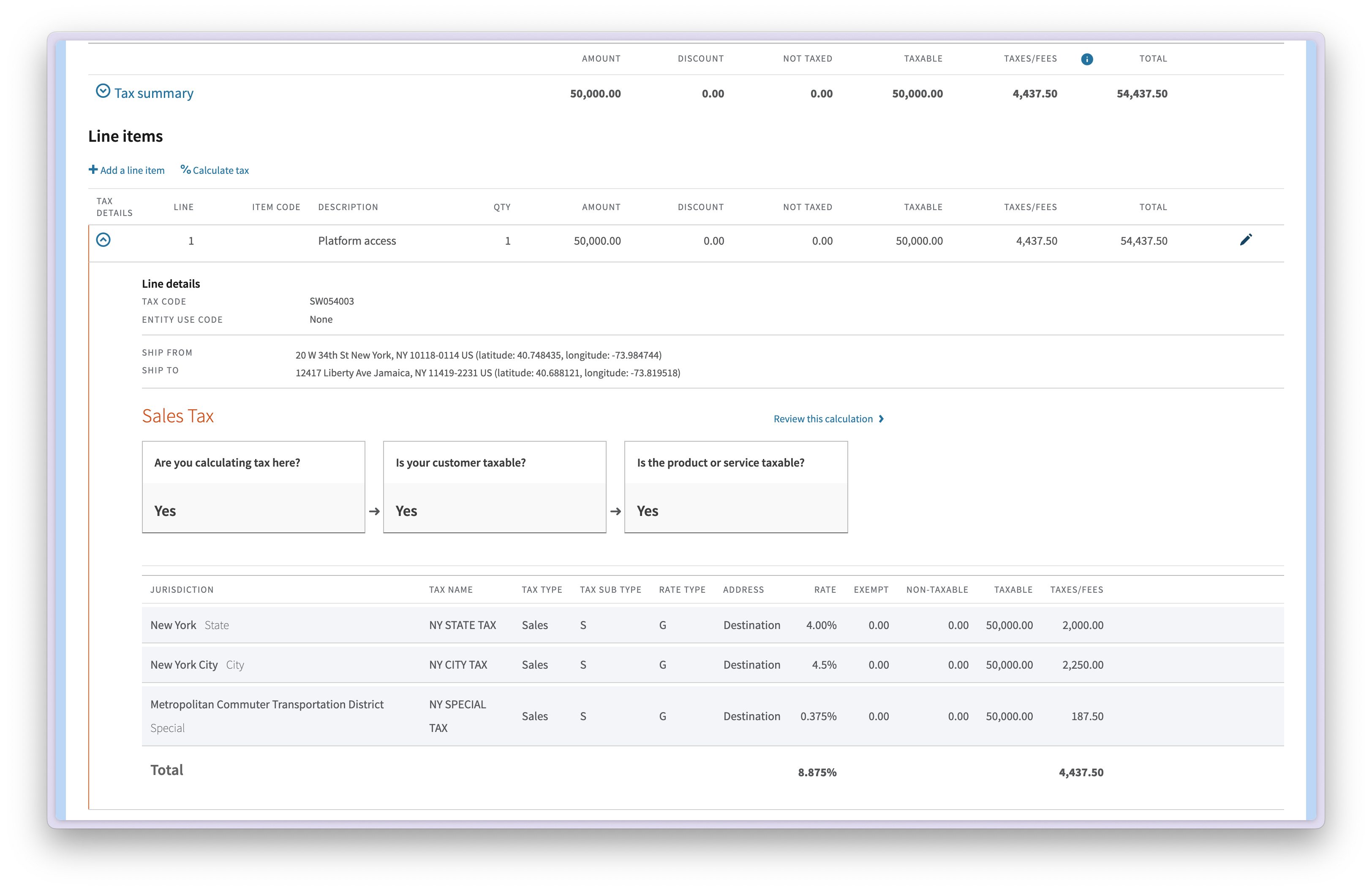 Avalara transaction details