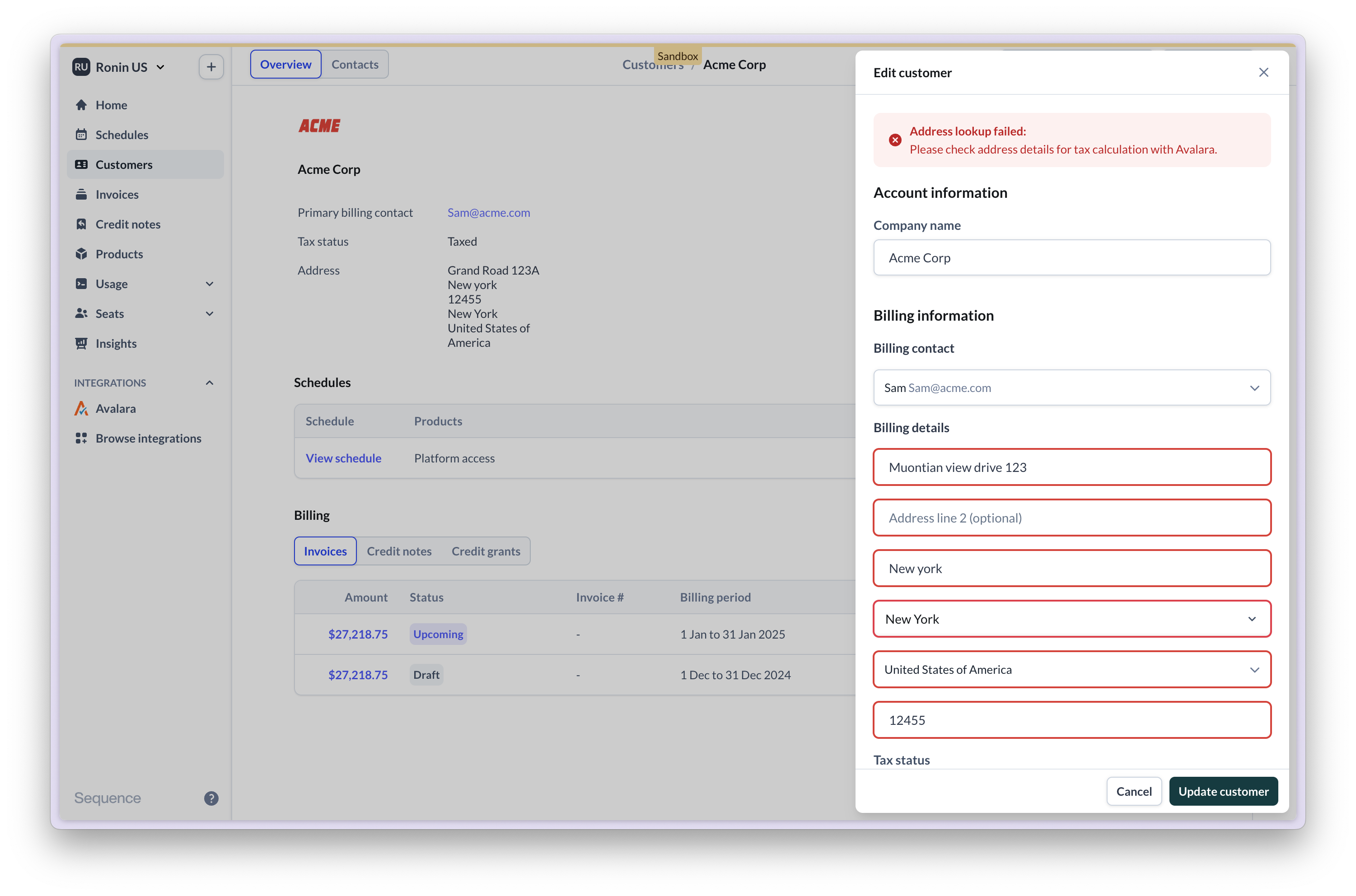 Avalara address check