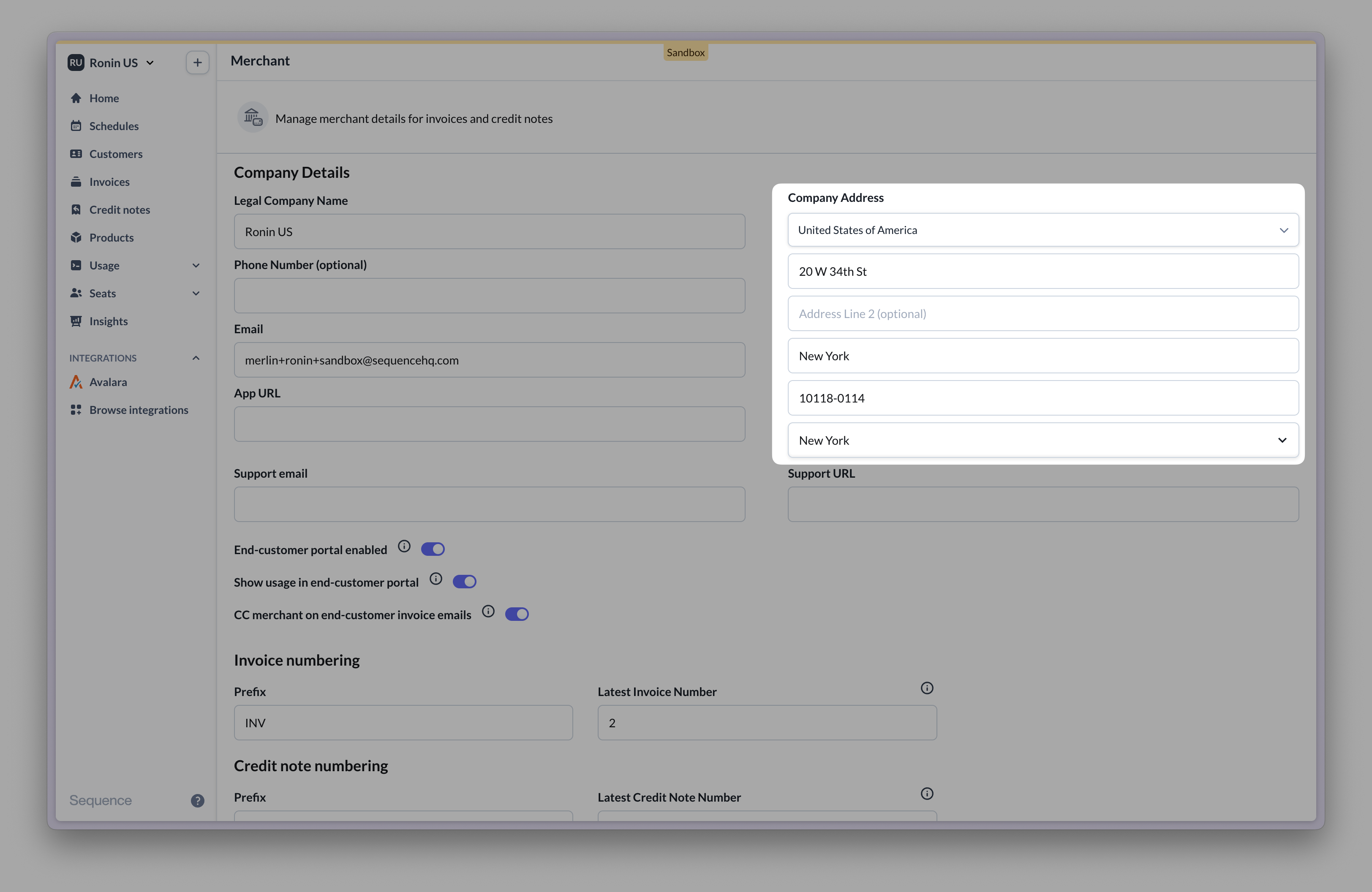 Merchant address in Sequence