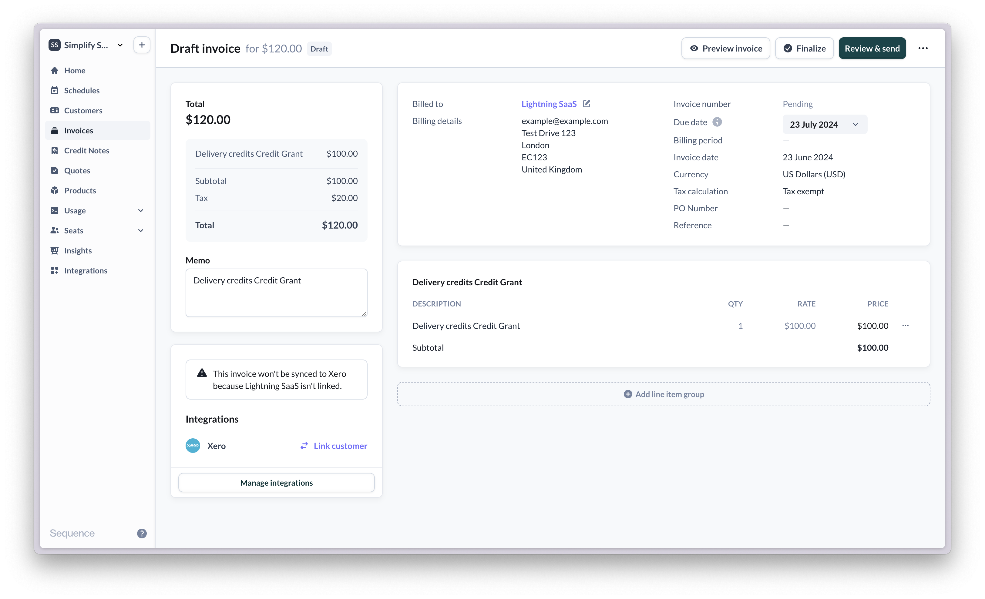 Credit grant invoices