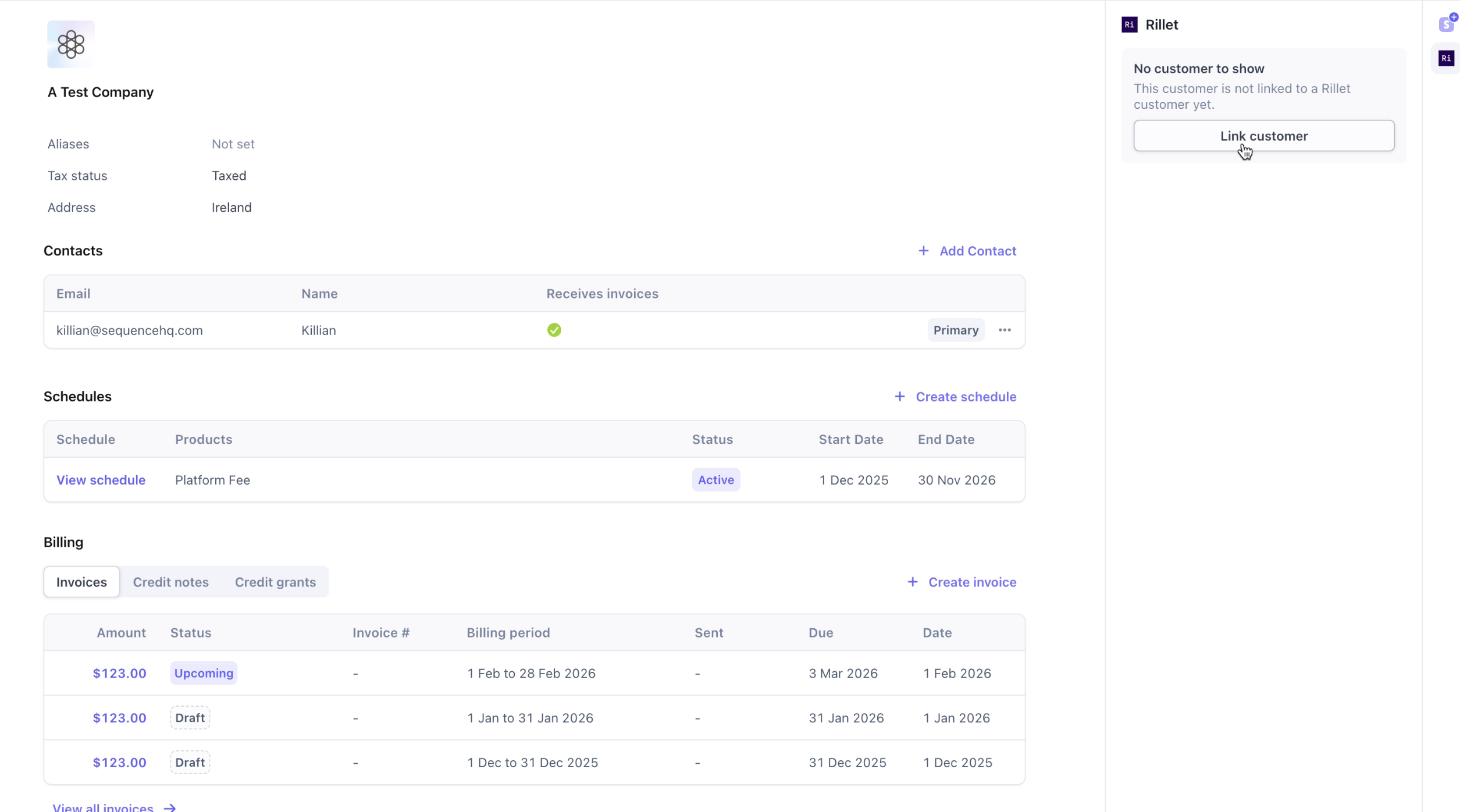 Sequence customer linked to Rillet