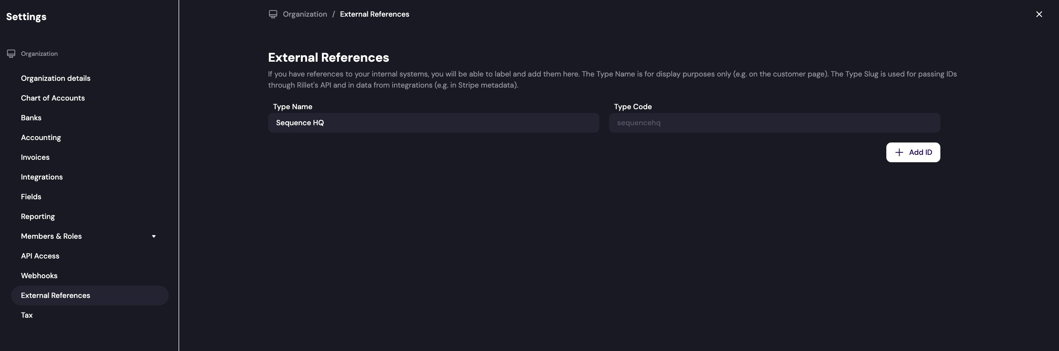 Add sequencehq type for external references in Rillet