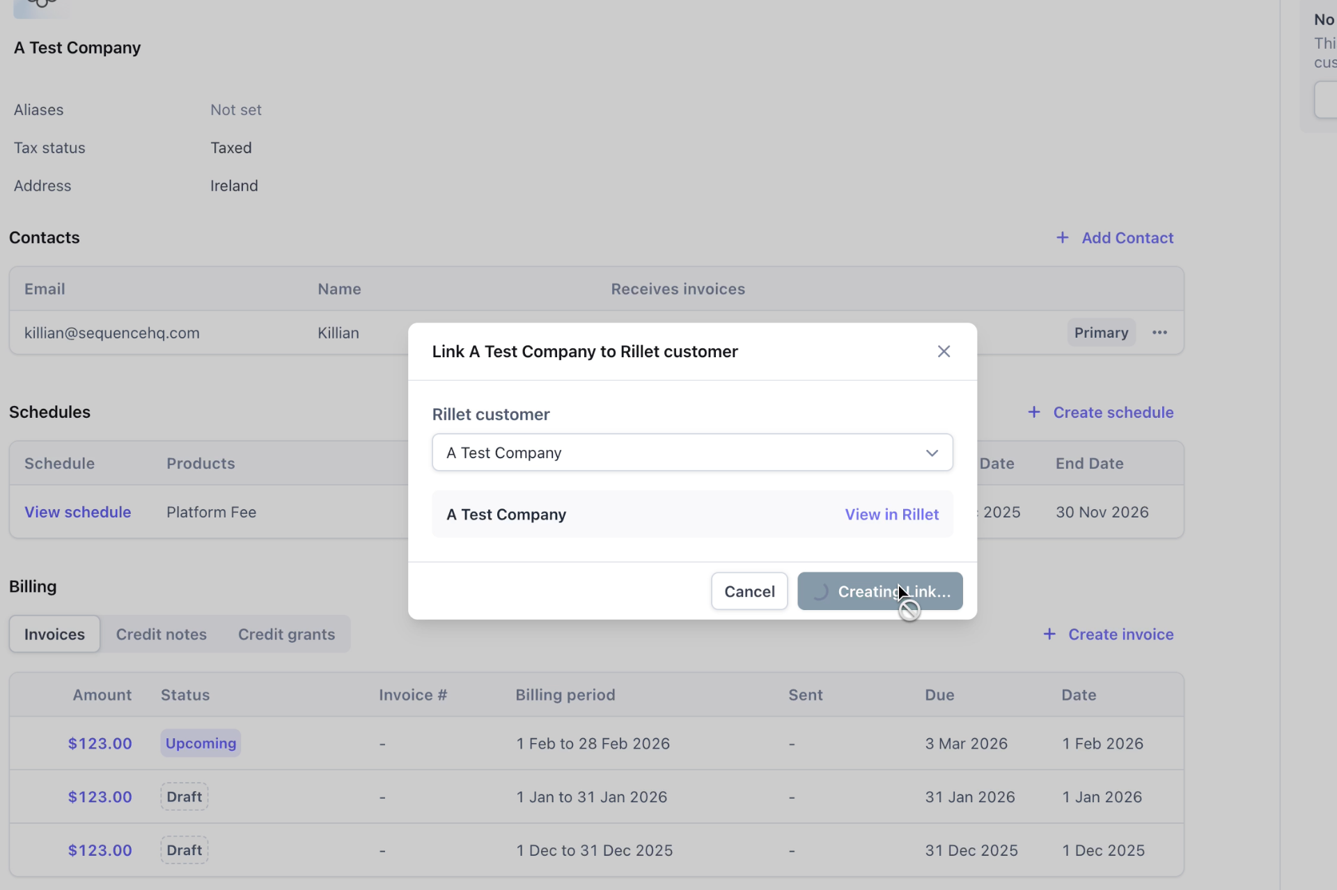 How to link a Sequence customer to Rillet