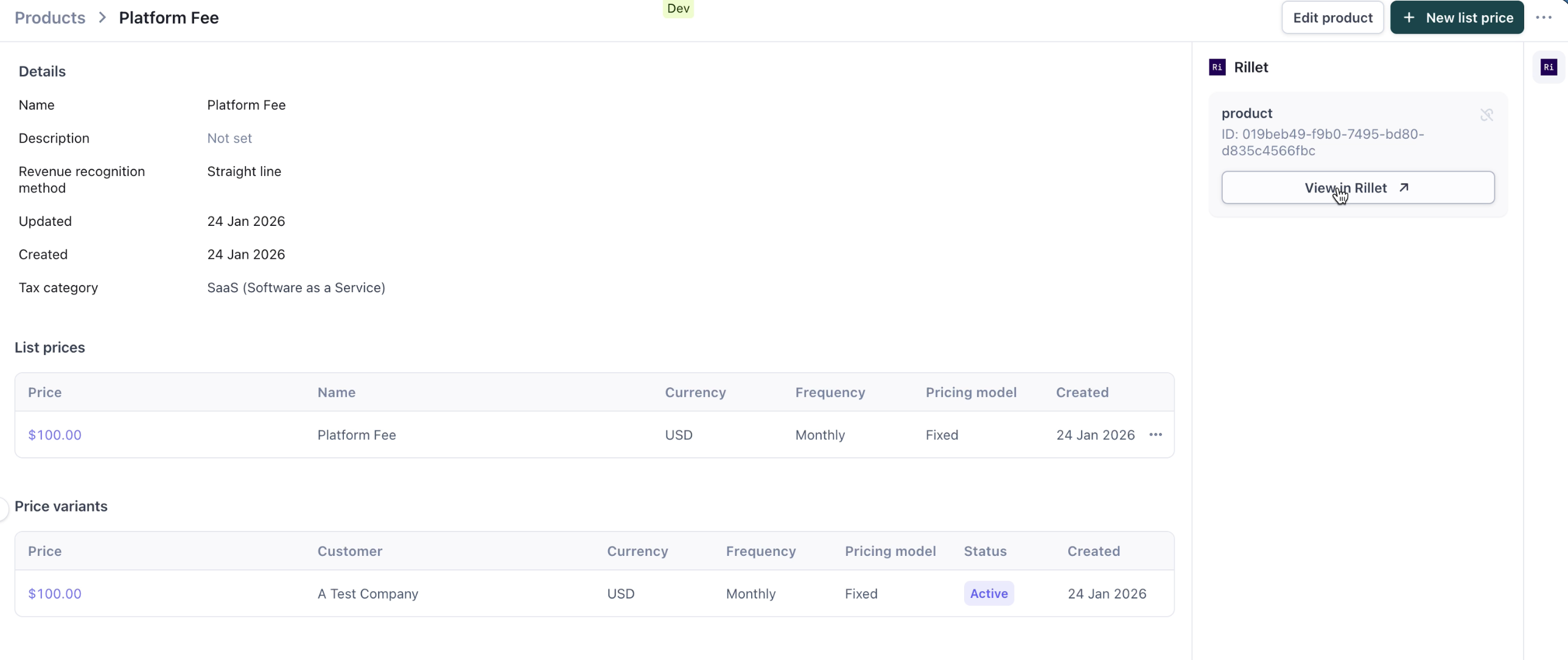 Sequence product linked to Rillet