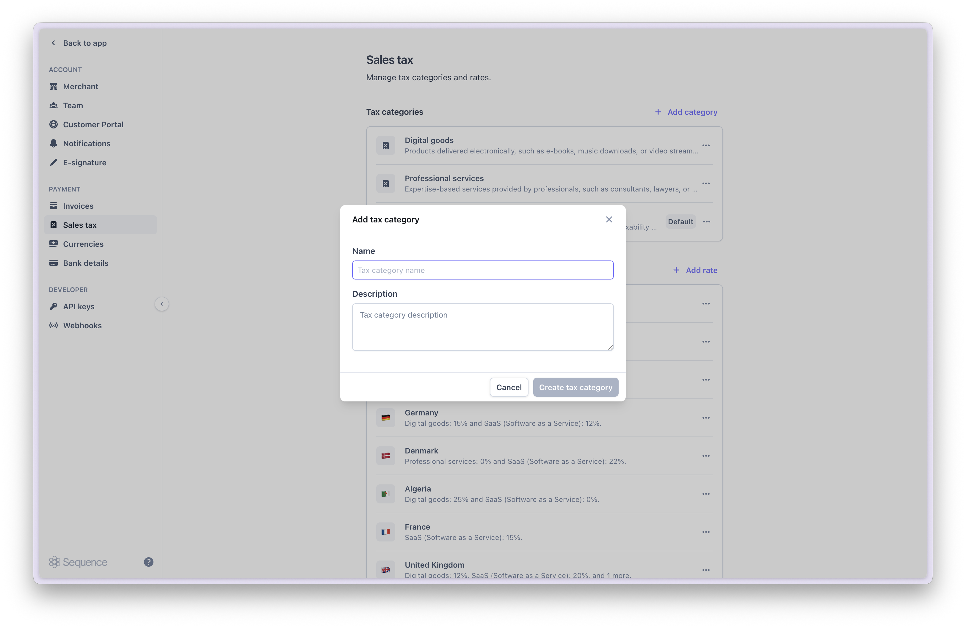 Create tax categories