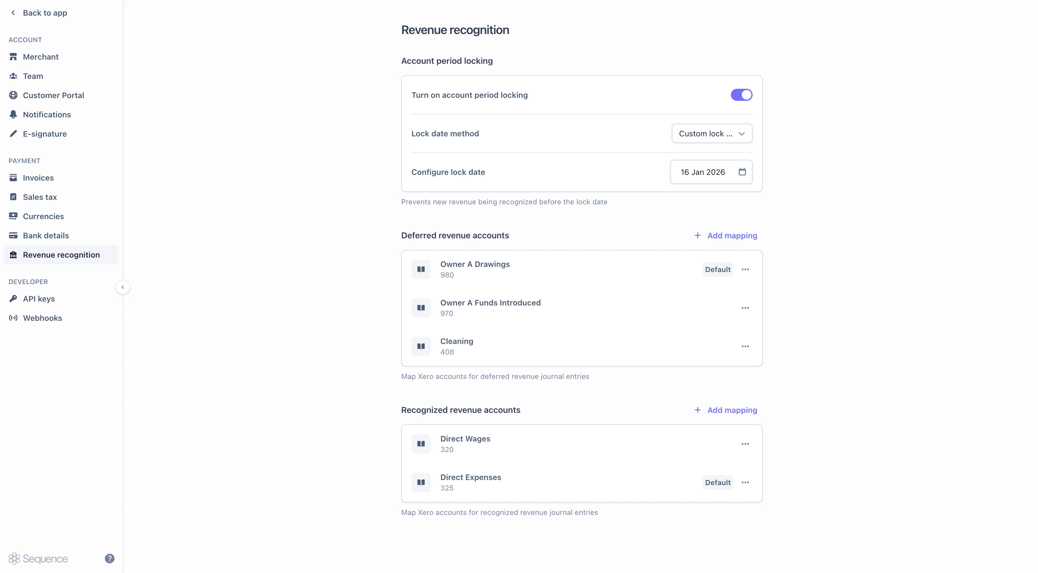 Revenue recognition settings