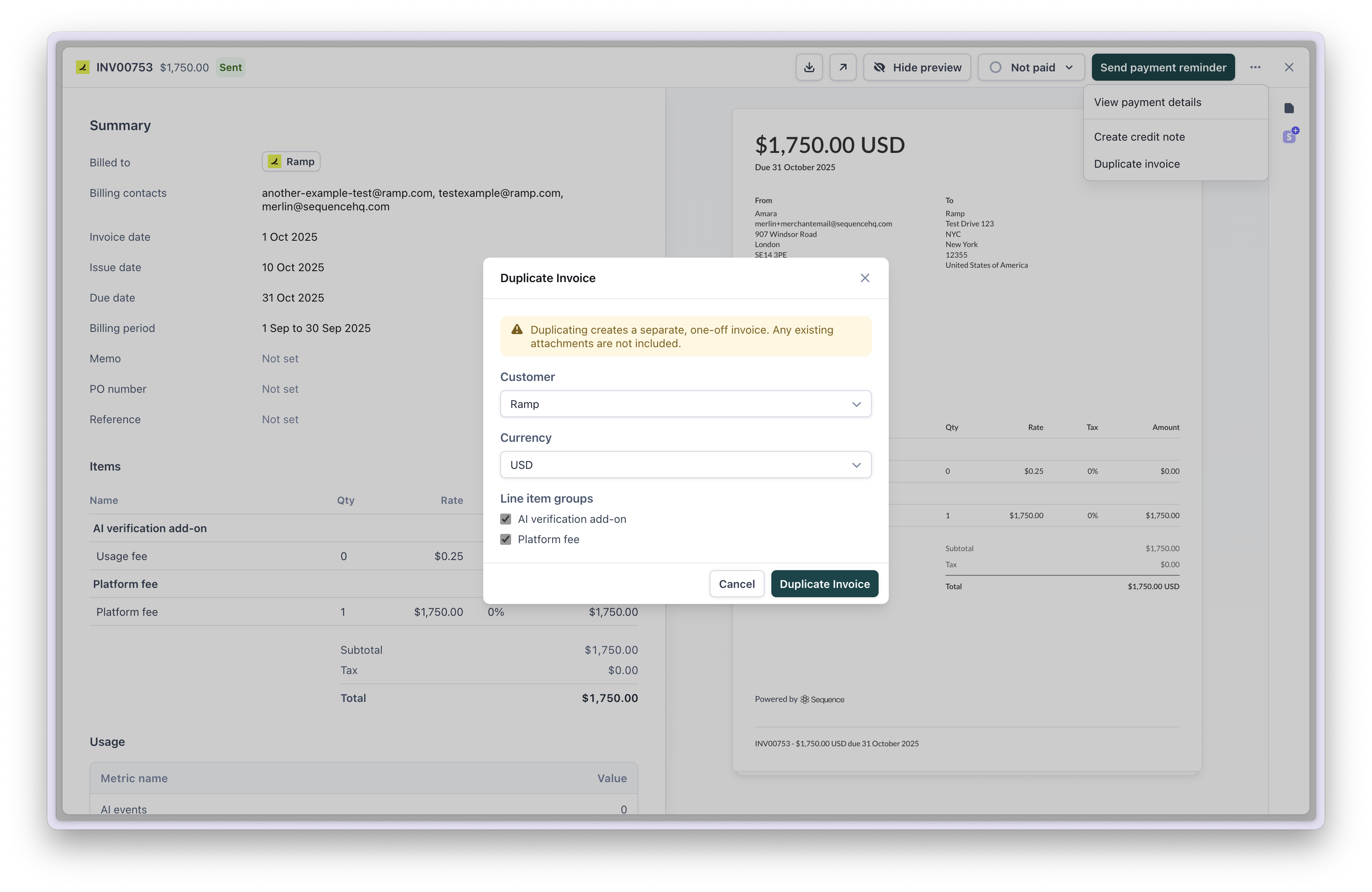 Duplicate Invoices