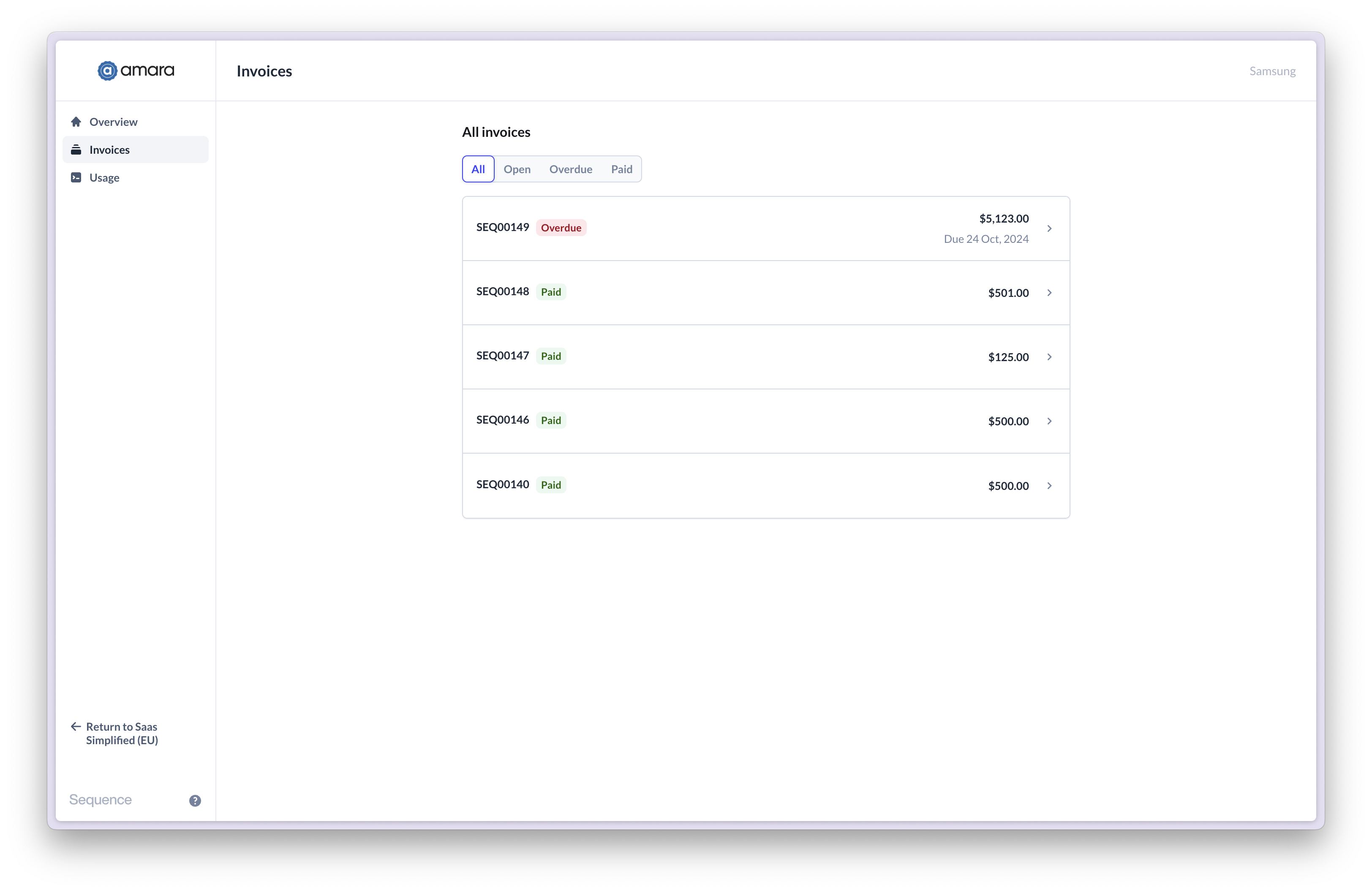 Customer Portal invoice tabs