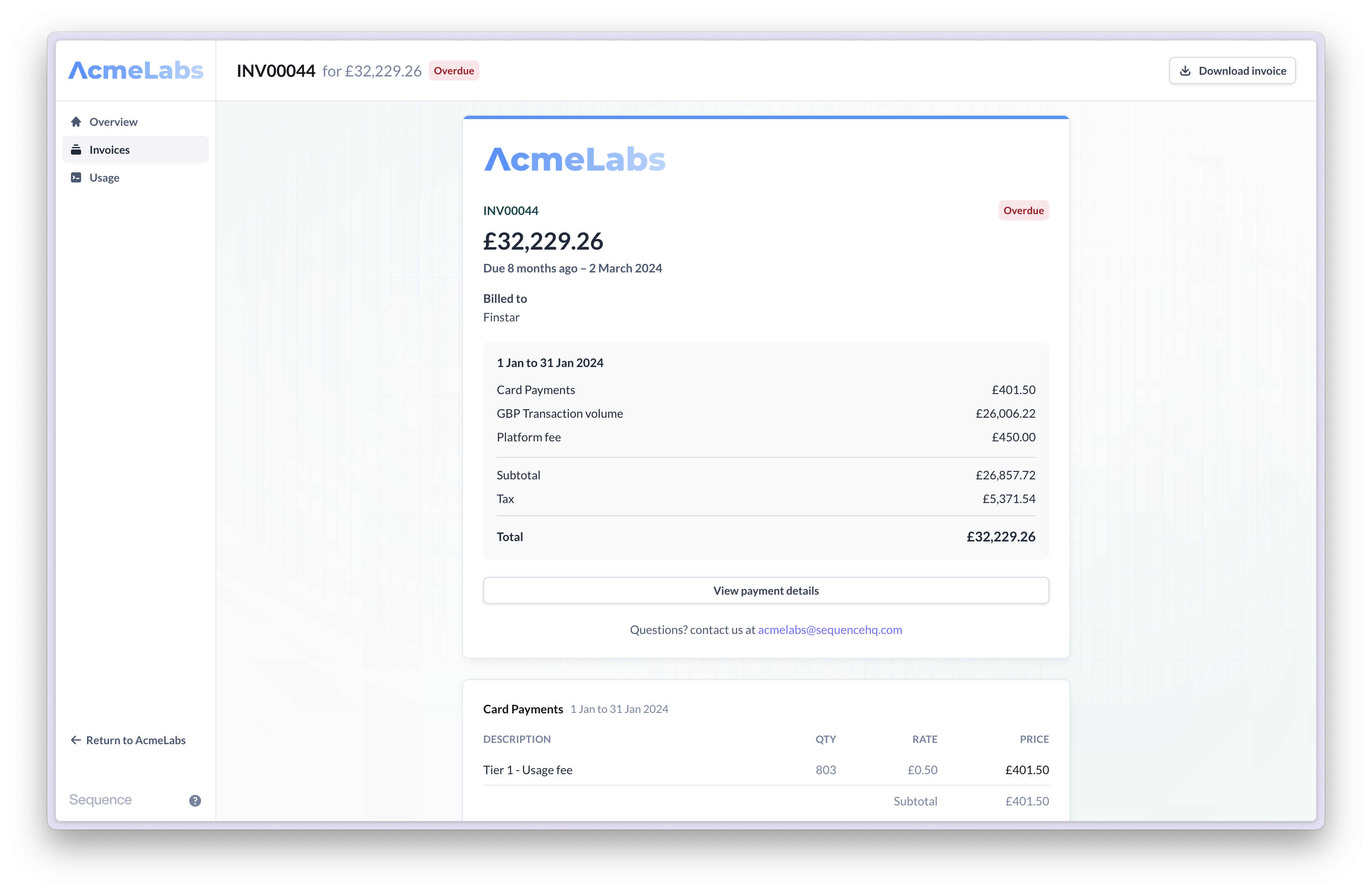 Customer Portal invoice