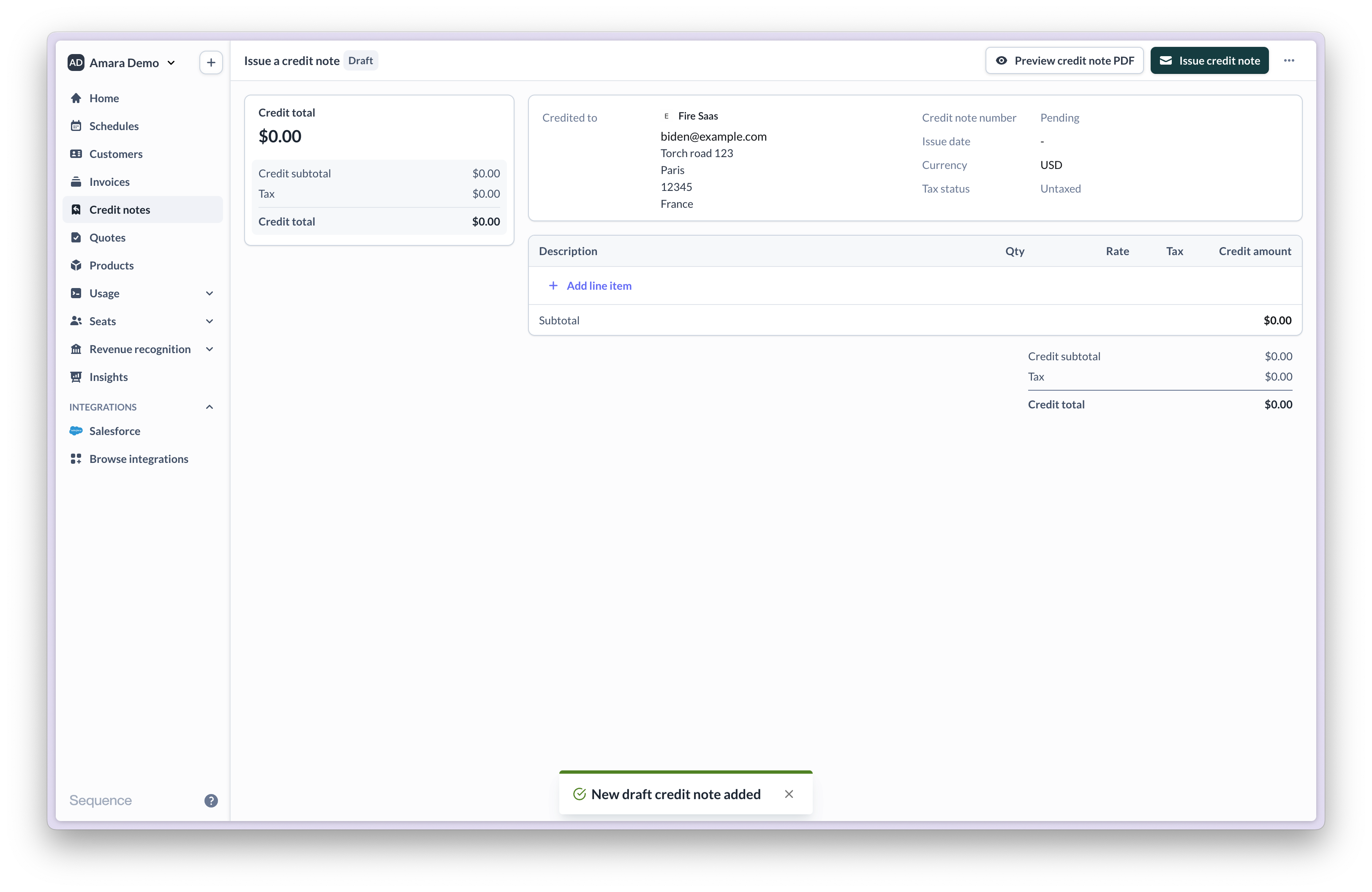 Create credit note from scratch