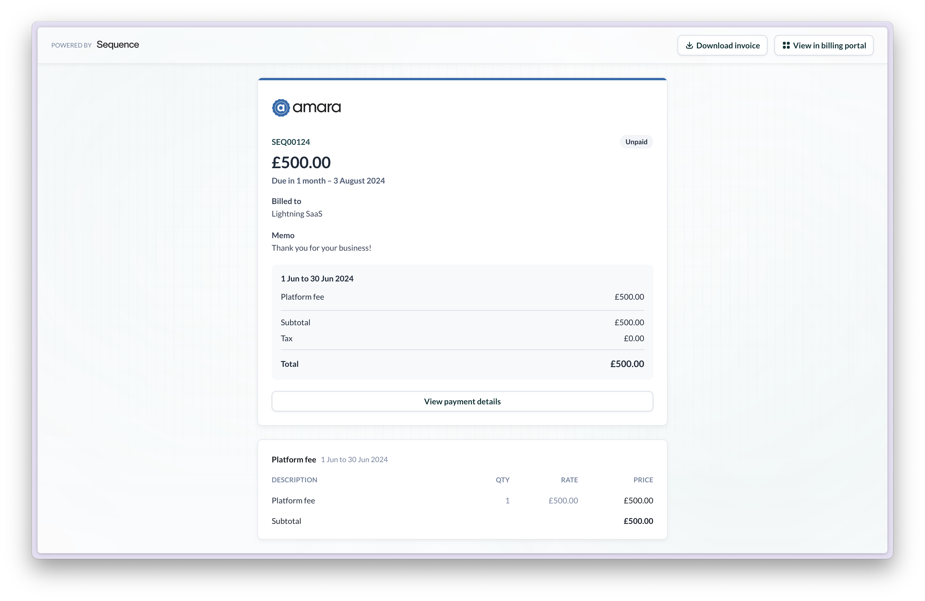 Invoice in Customer portal