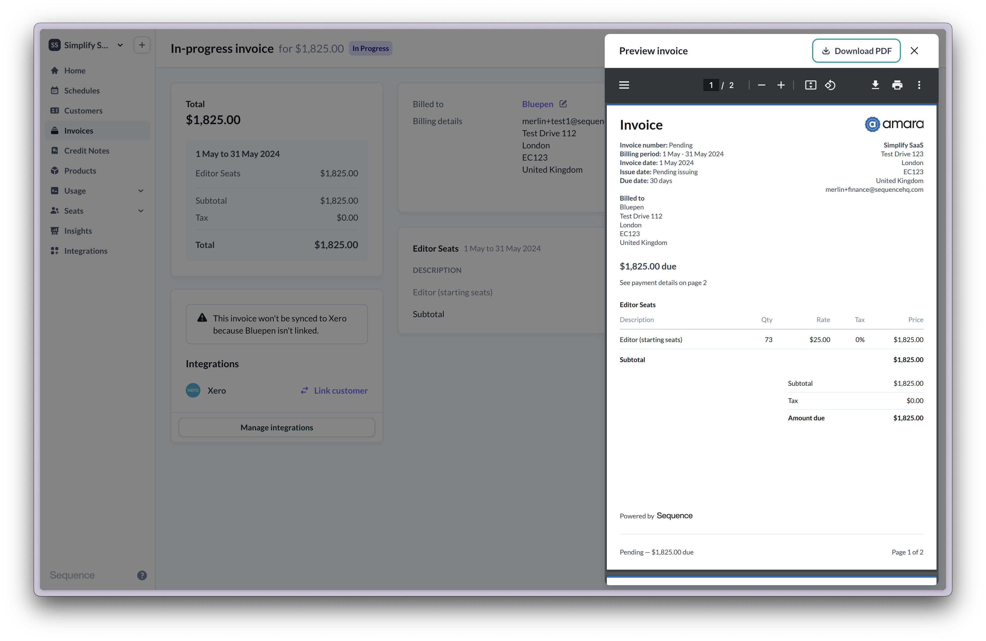 Monthly in advance seat-based billing with overages
