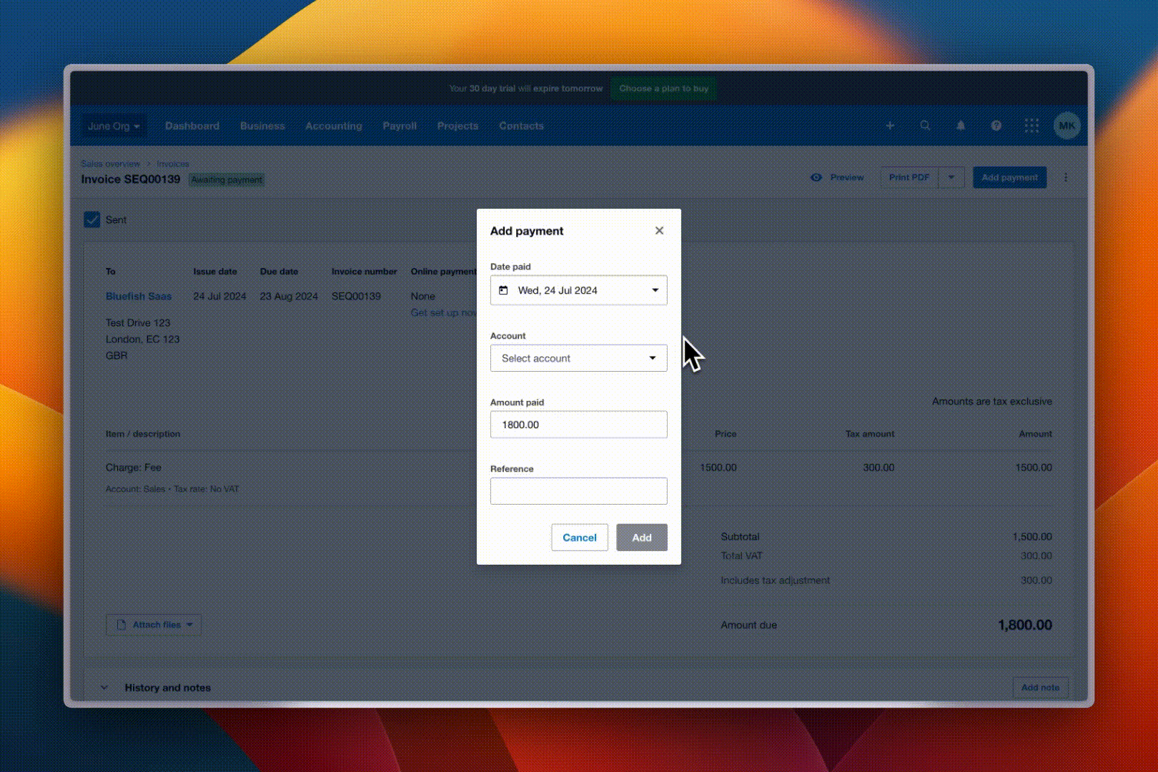 Reconcile payment for an invoice